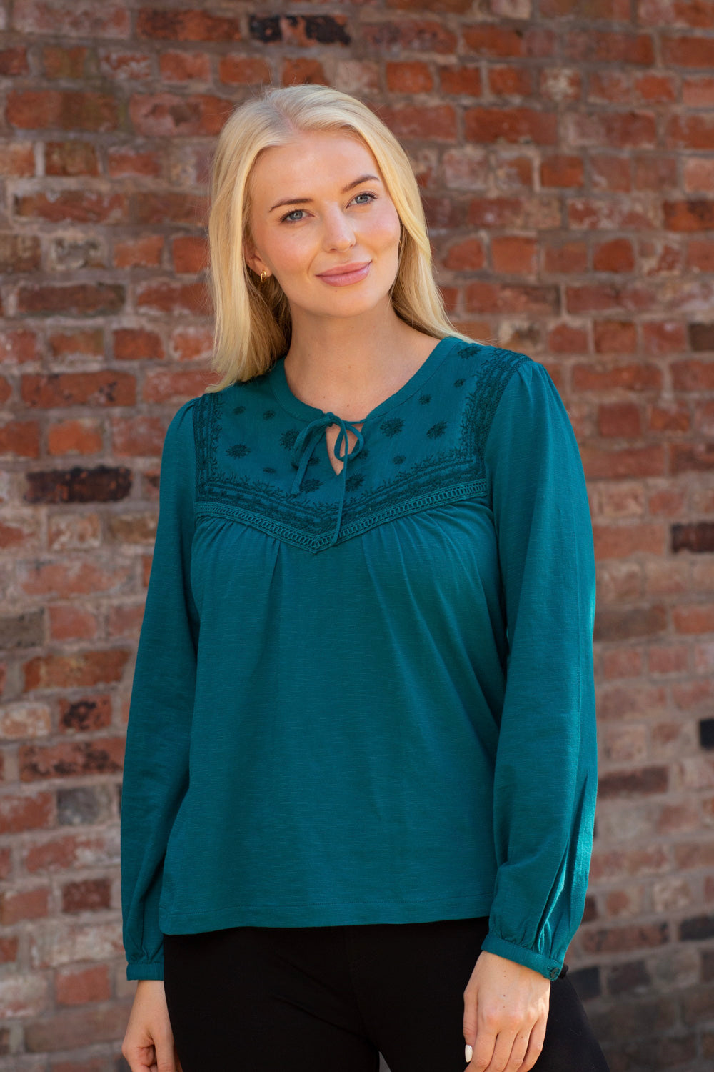 Tie Neck Embroidered Blouse