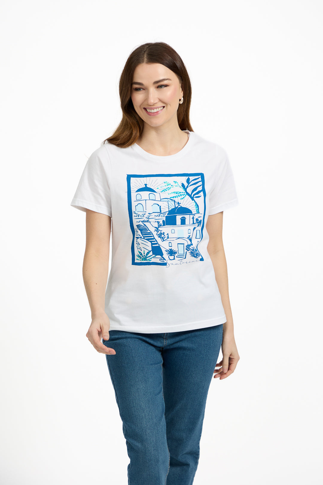 Santorini Graphic Embellished Cotton Top