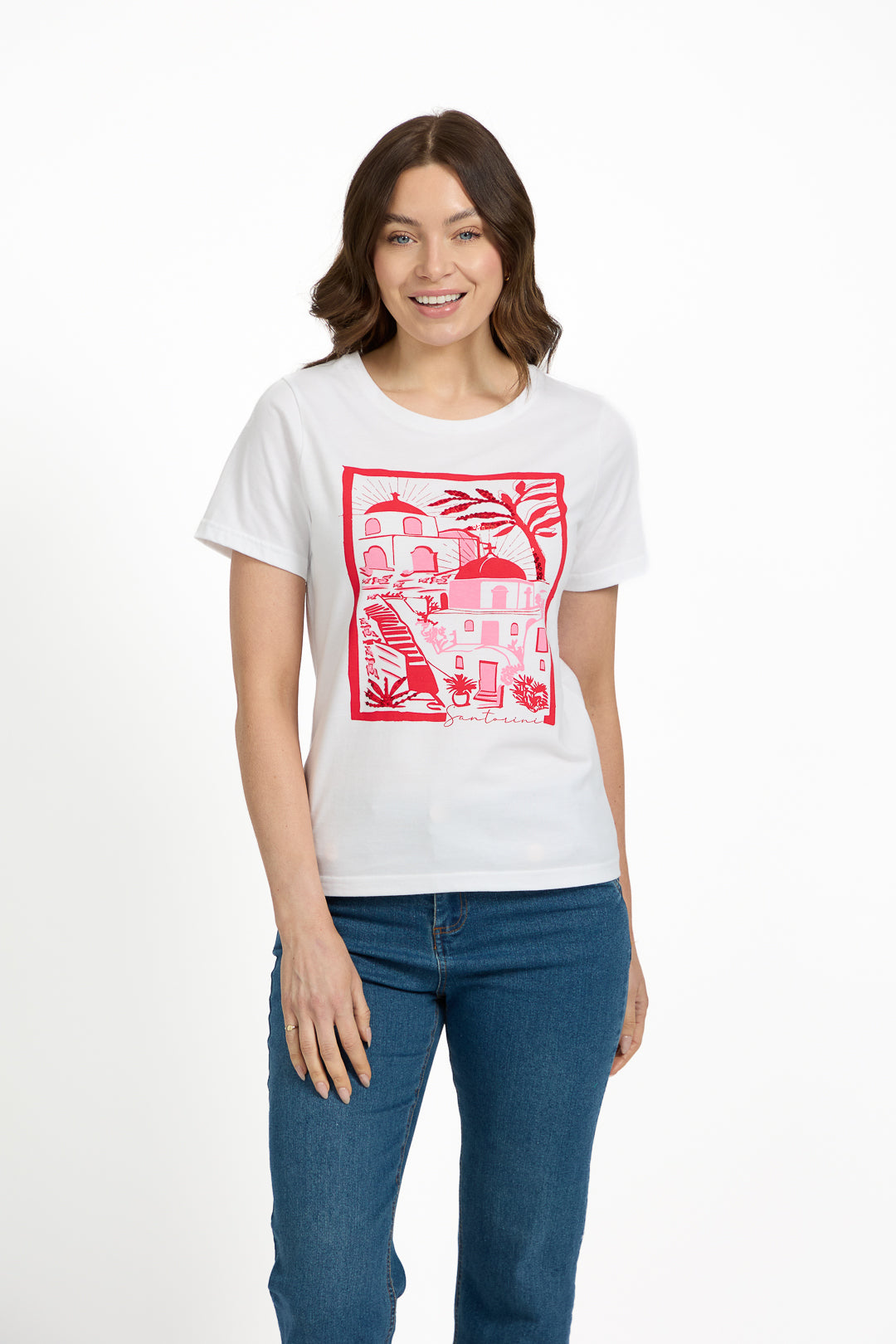 Santorini Graphic Embellished Cotton Top