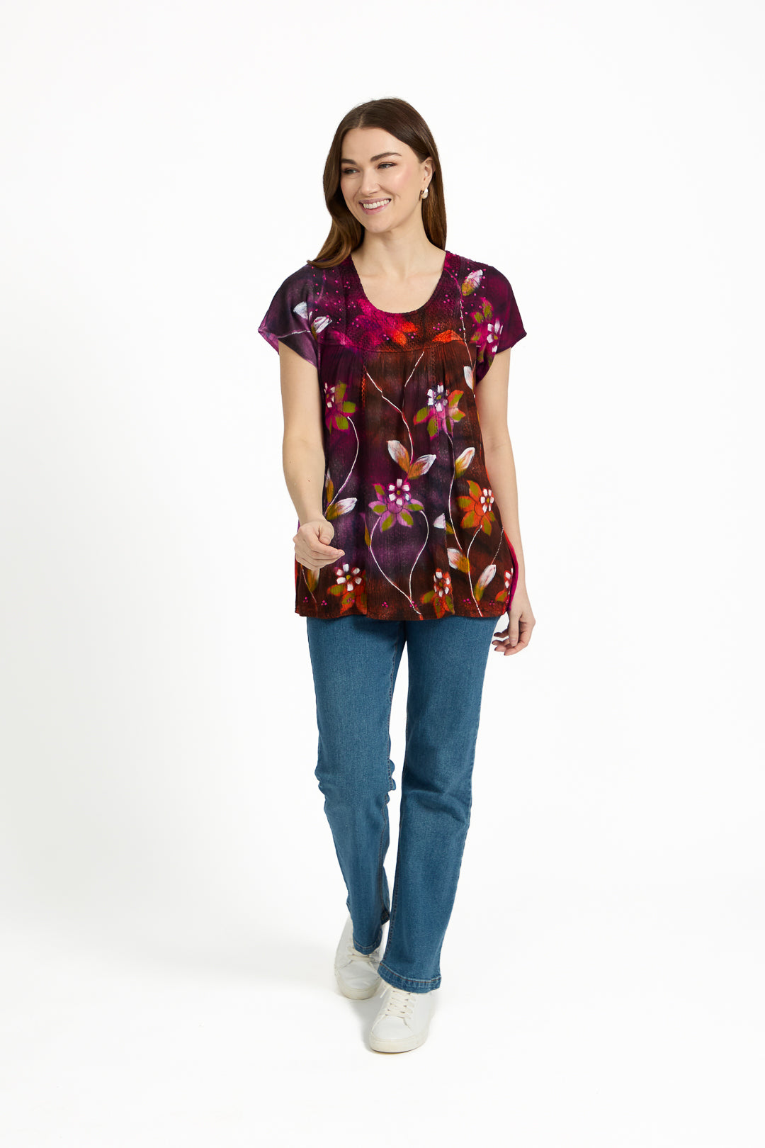 Painted Floral Embellished Tie Dye Top