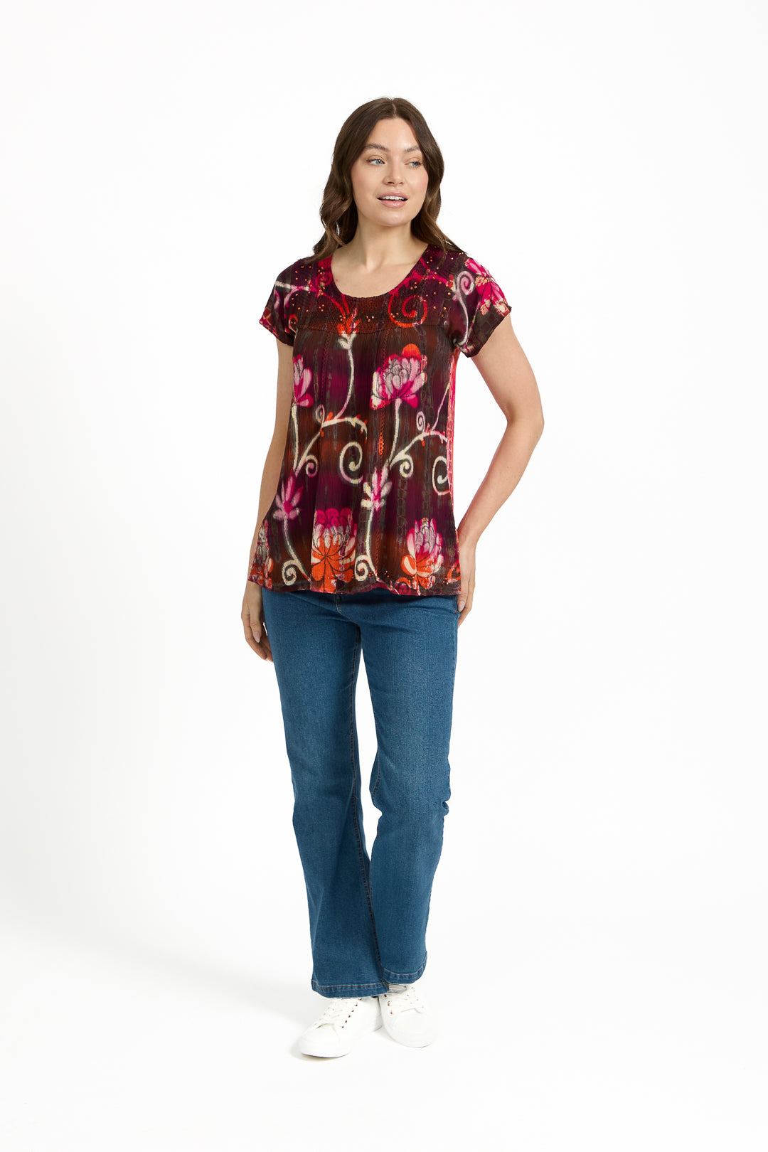 Batik Floral Embellished Tie Dye Top