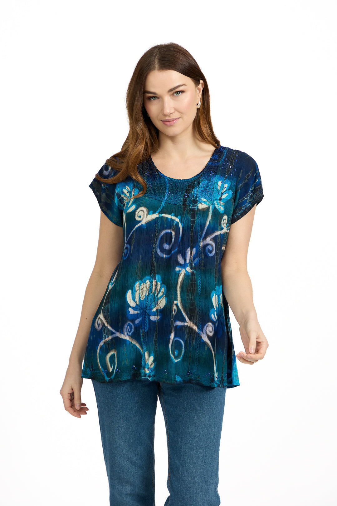 Batik Floral Embellished Tie Dye Top
