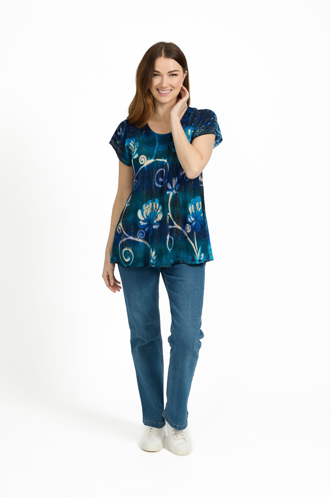 Batik Floral Embellished Tie Dye Top