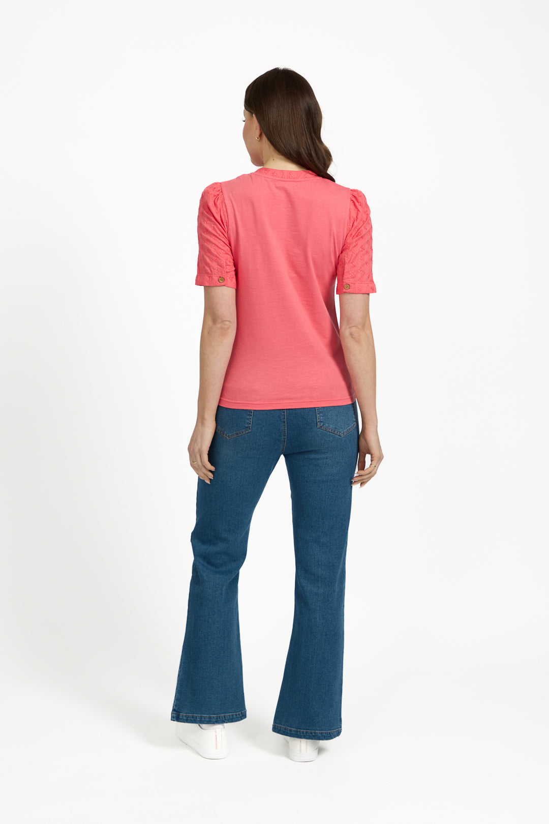 V-Neck Button-Up Floral Embroidery Top