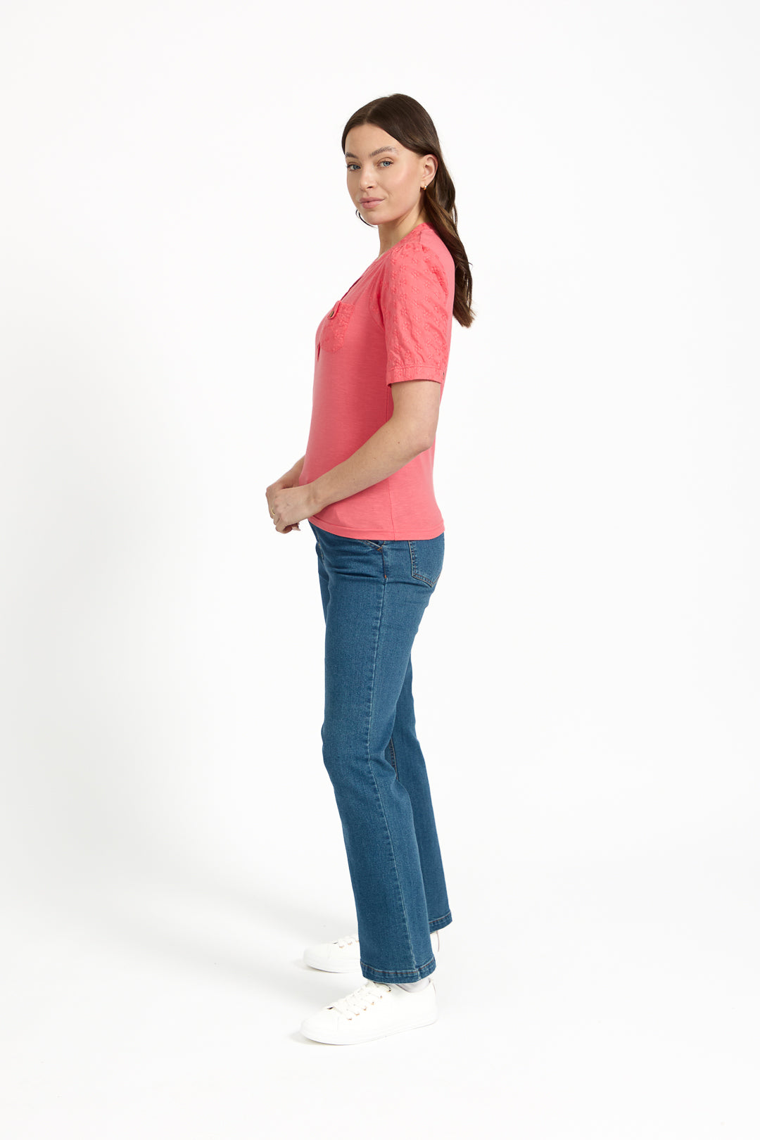 V-Neck Button-Up Floral Embroidery Top