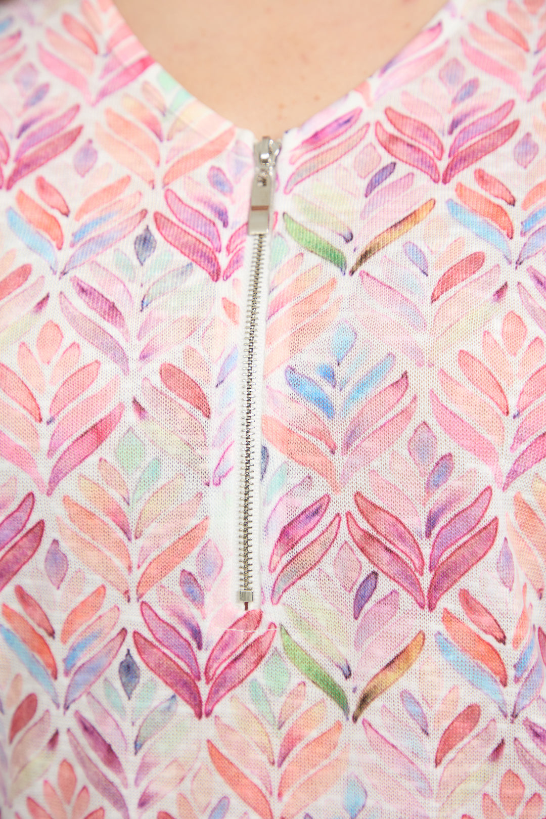 Leaf Print Multi Coloured Zip-Up Top