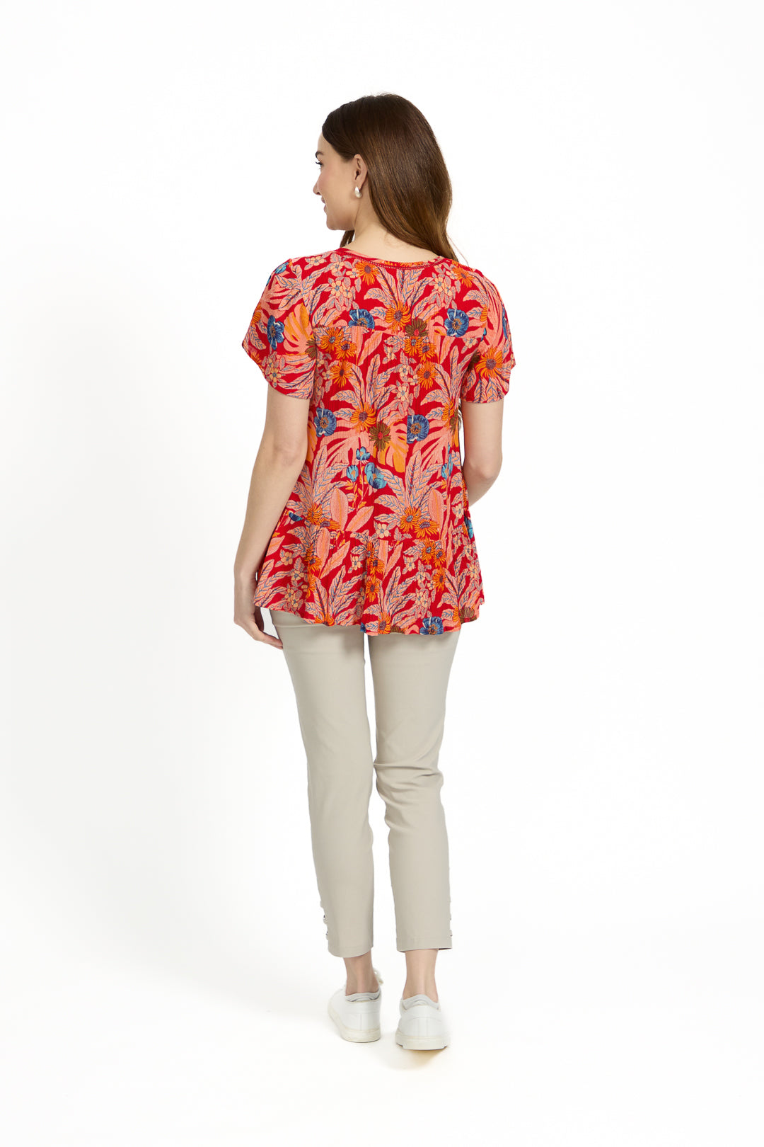 Tropical Print Ladder Trim Top