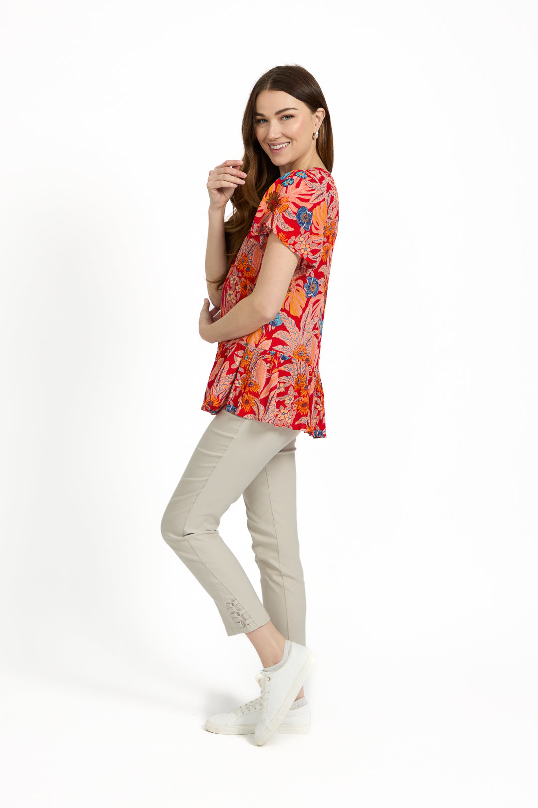 Tropical Print Ladder Trim Top