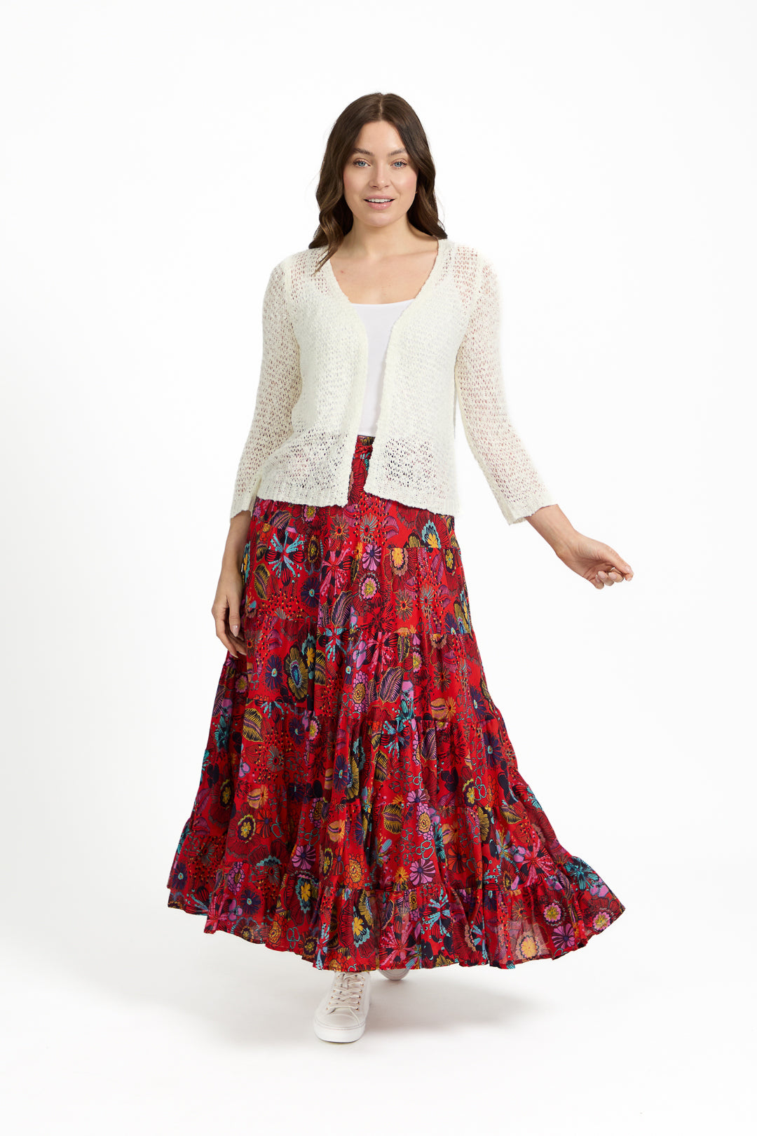 Flower Printed Tiered Maxi Skirt