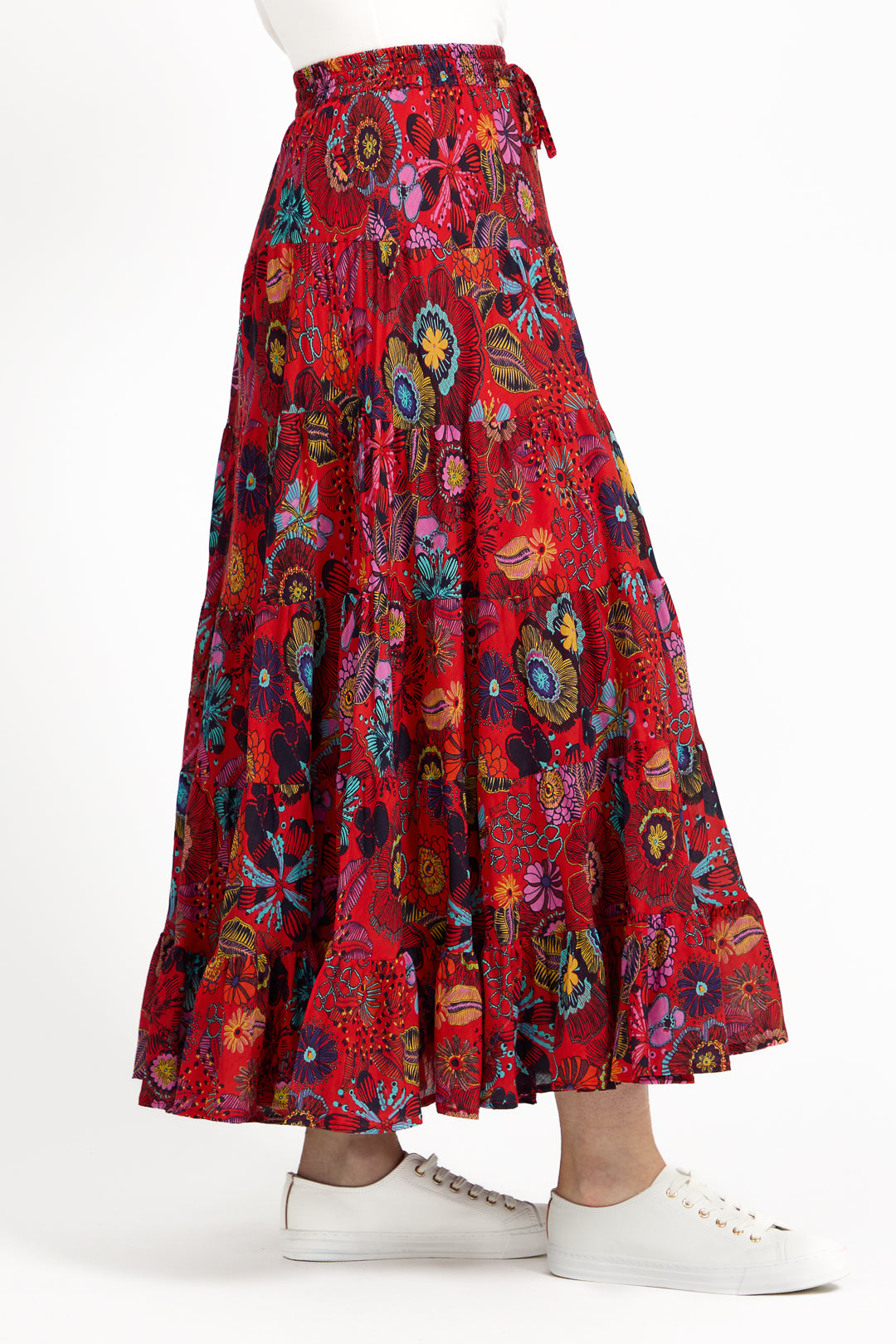 Flower Printed Tiered Maxi Skirt
