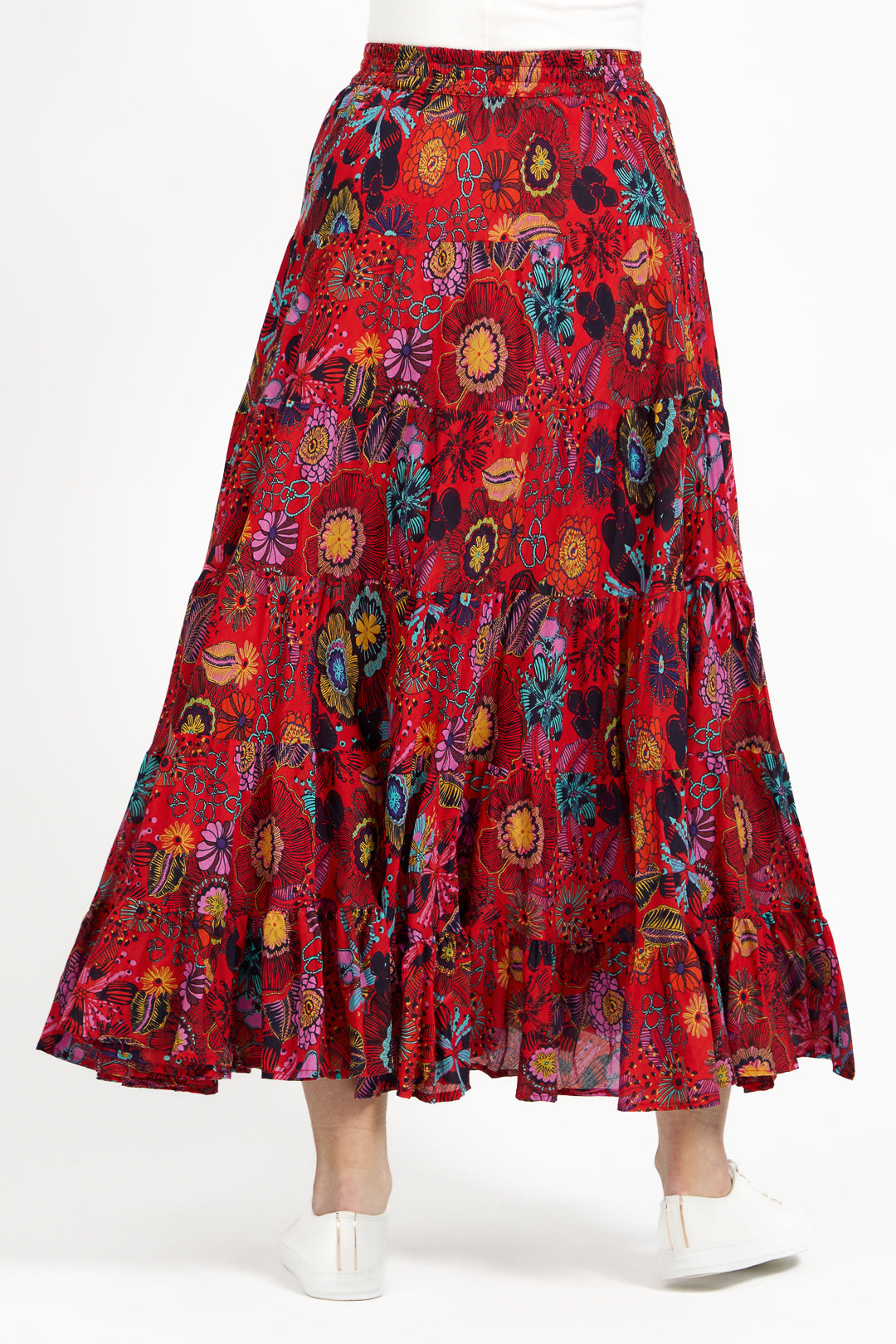 Flower Printed Tiered Maxi Skirt