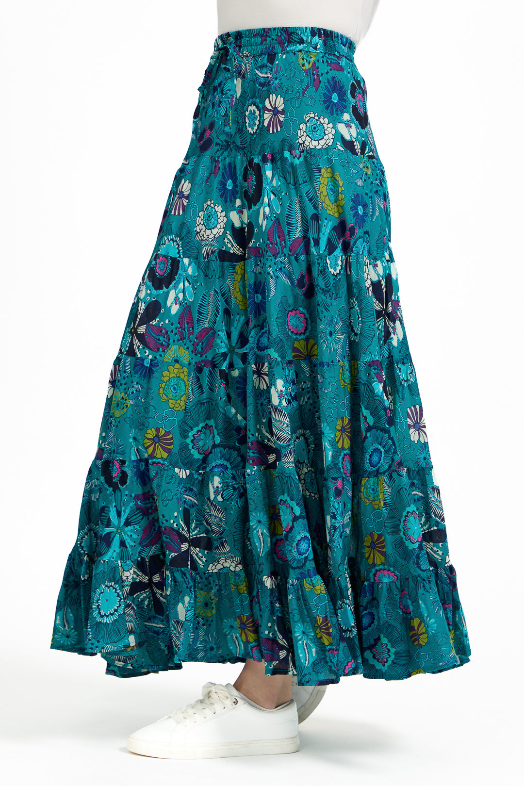 Flower Printed Tiered Maxi Skirt