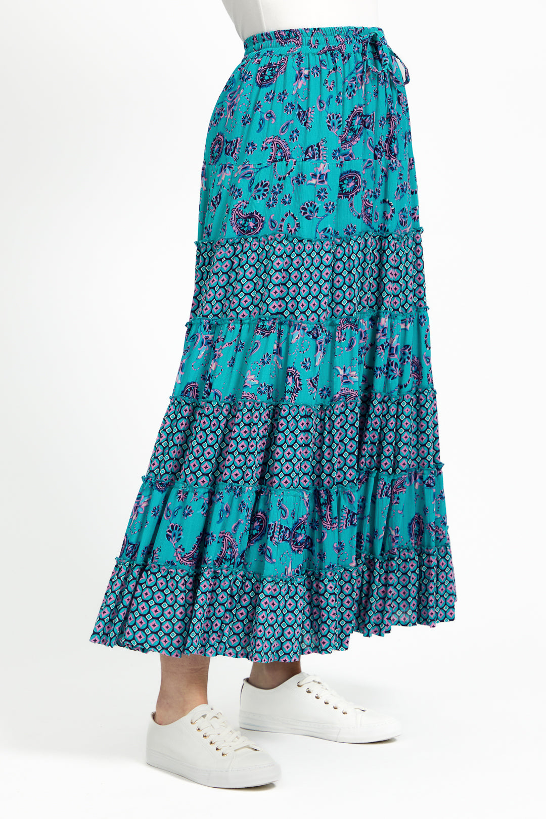 Paisley Print Tiered Maxi Skirt