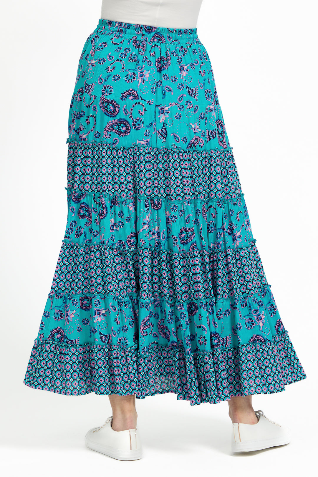 Paisley Print Tiered Maxi Skirt