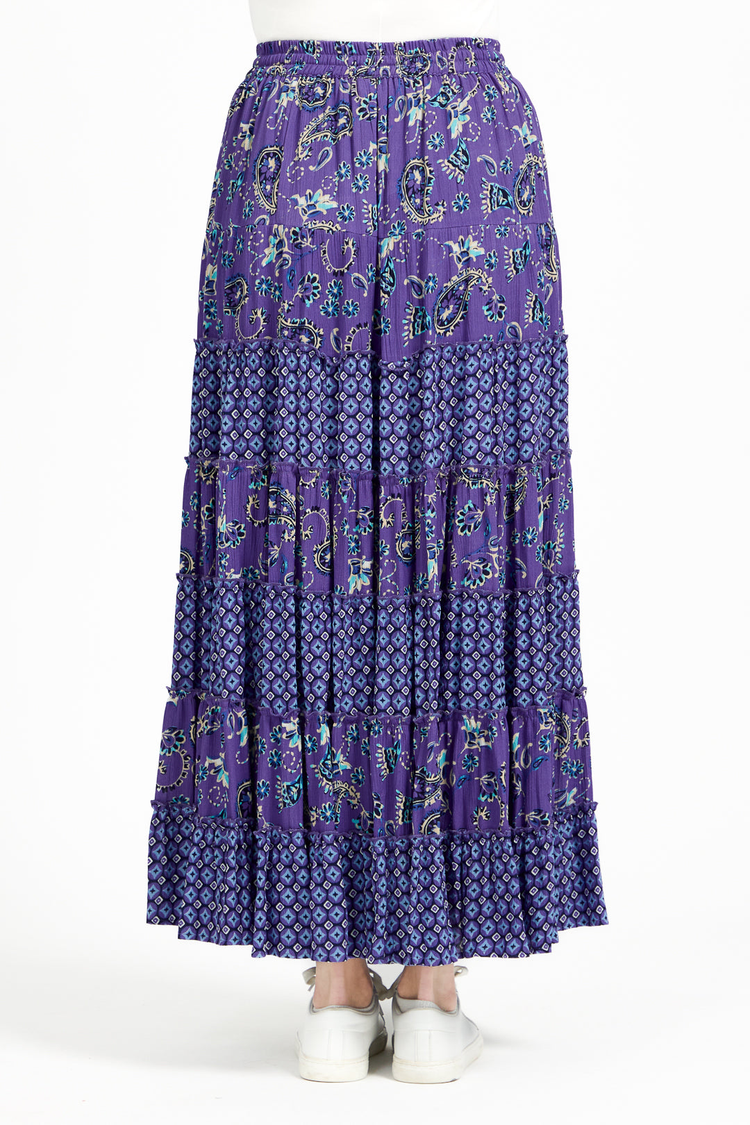 Paisley Print Tiered Maxi Skirt