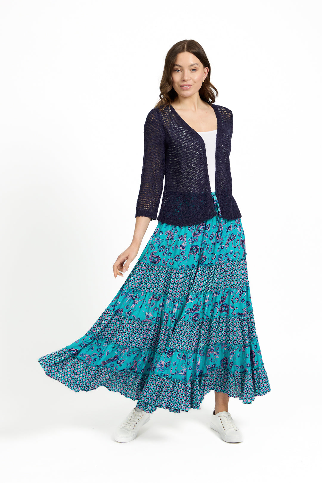 Paisley Print Tiered Maxi Skirt