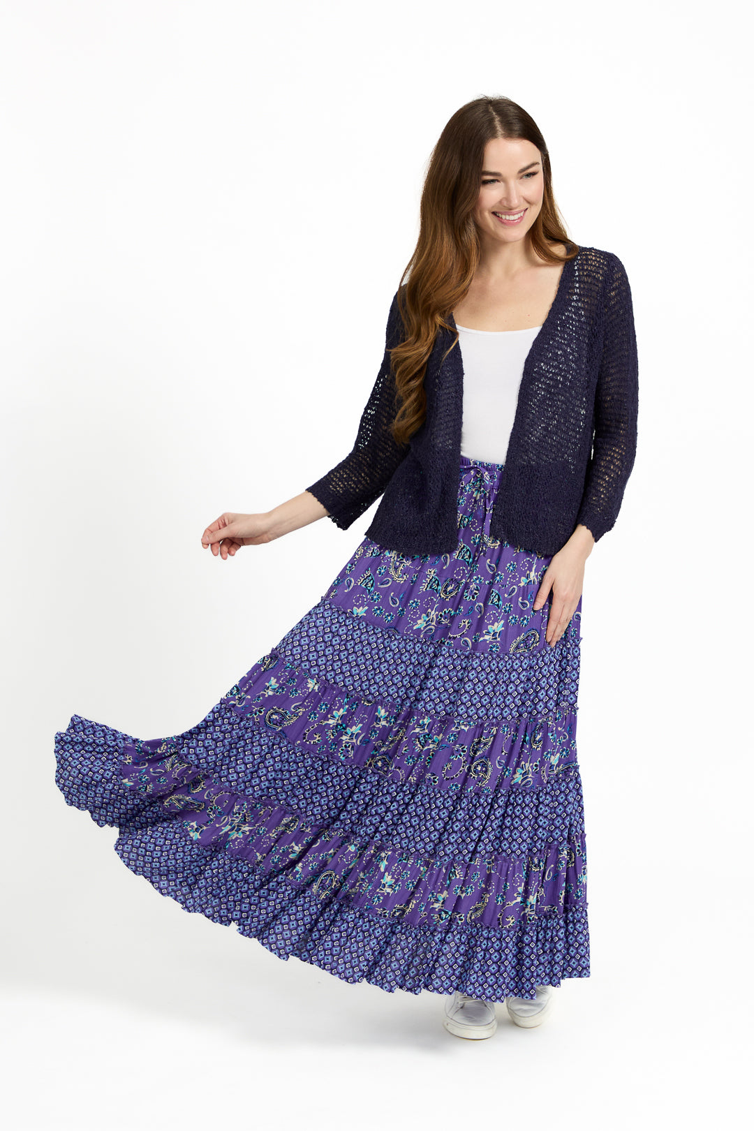 Paisley Print Tiered Maxi Skirt