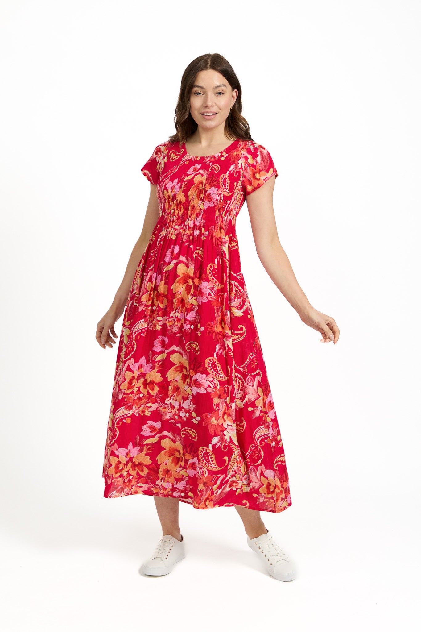 Paisley Print Shirred Bodice Dress