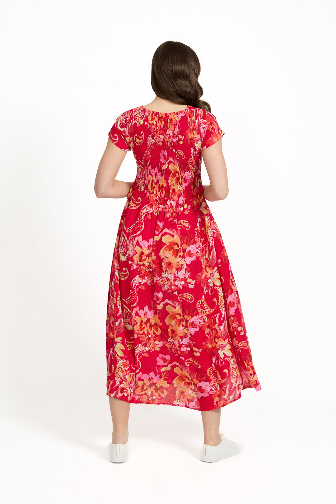 Paisley Print Shirred Bodice Dress
