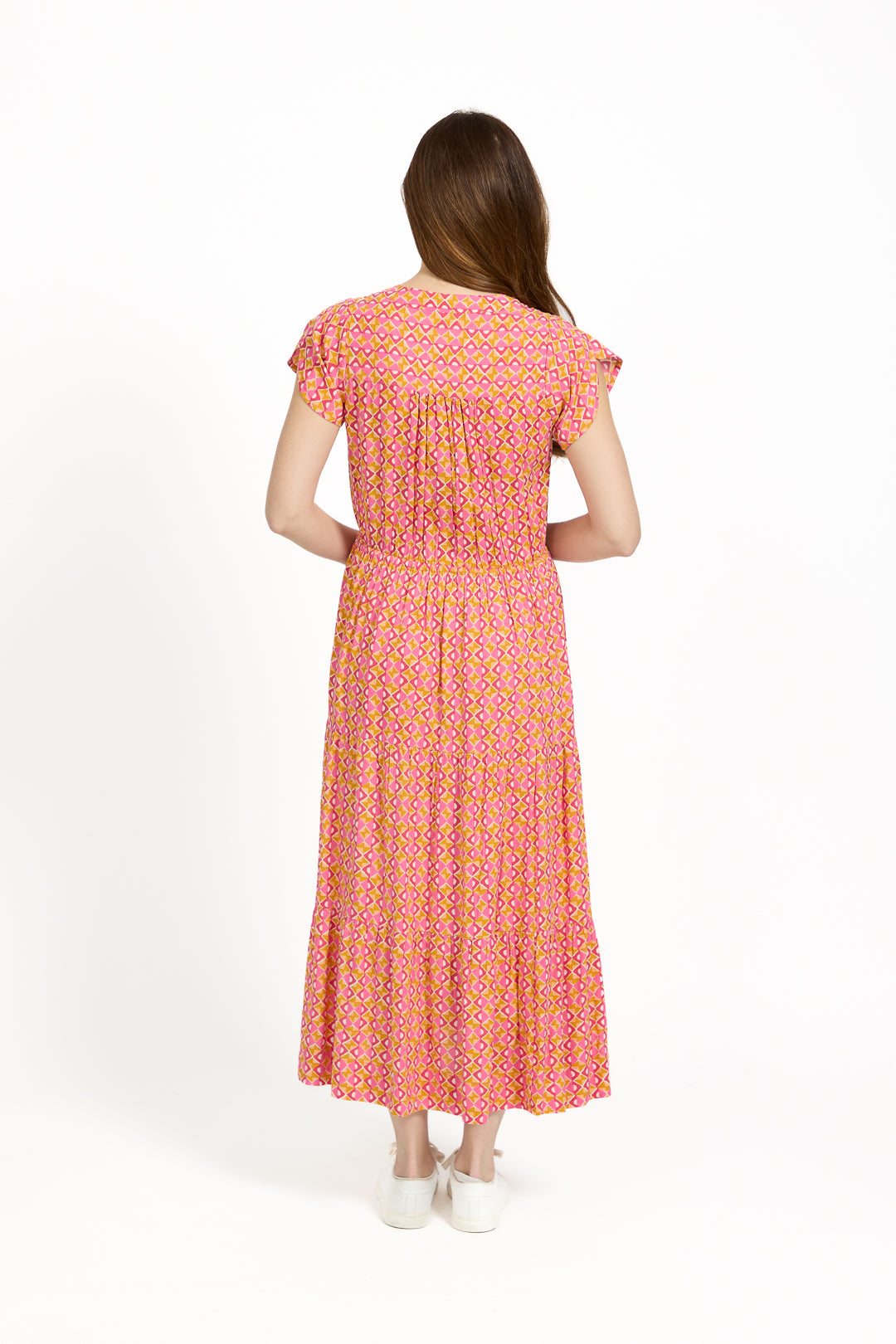 Geometric Print Tie Front Midi Dress