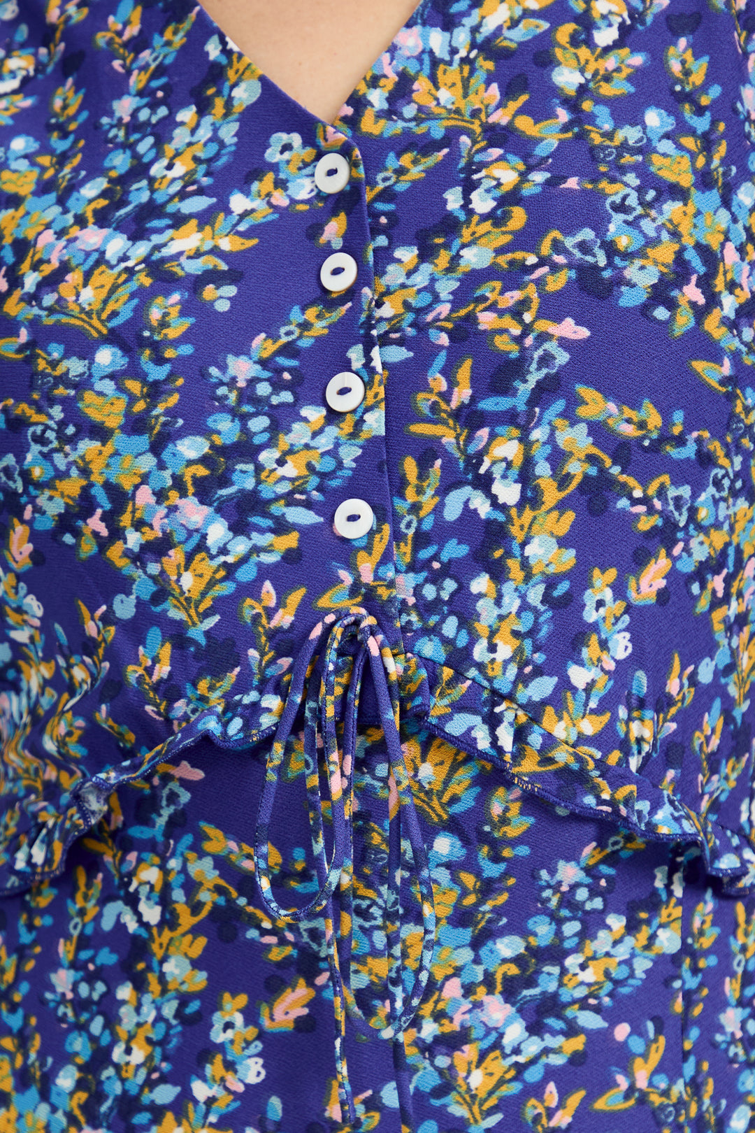 Ditsy Print Button-Up Tie-Front Midi Dress