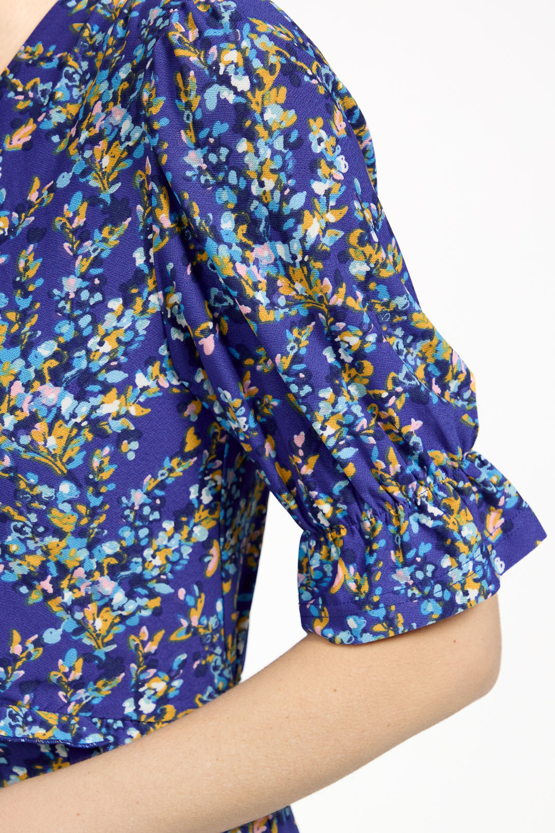 Ditsy Print Button-Up Tie-Front Midi Dress
