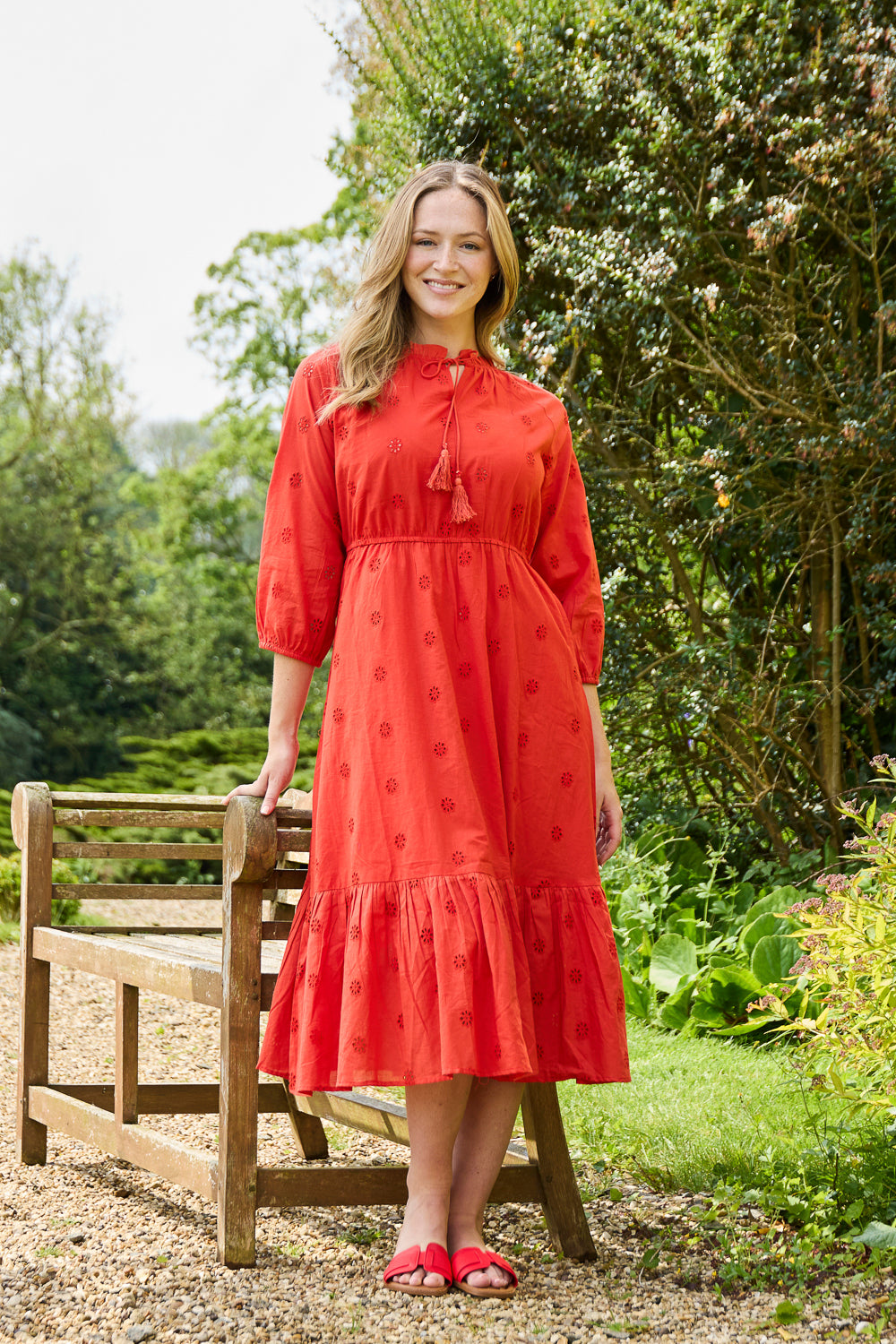 Broderie Tie Neck Dress