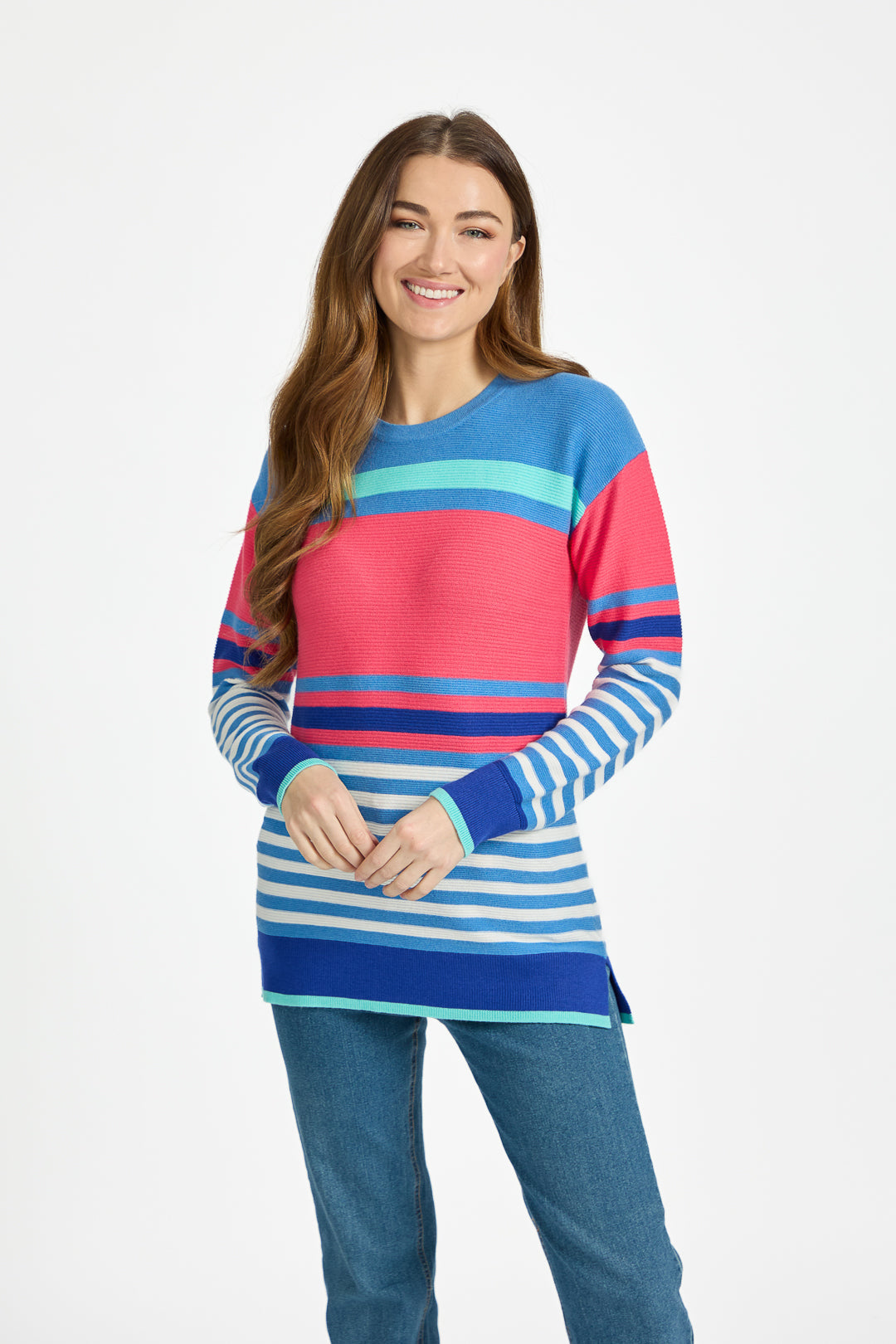 Ottoman Multi-Stripe Pattern Knit Jumper