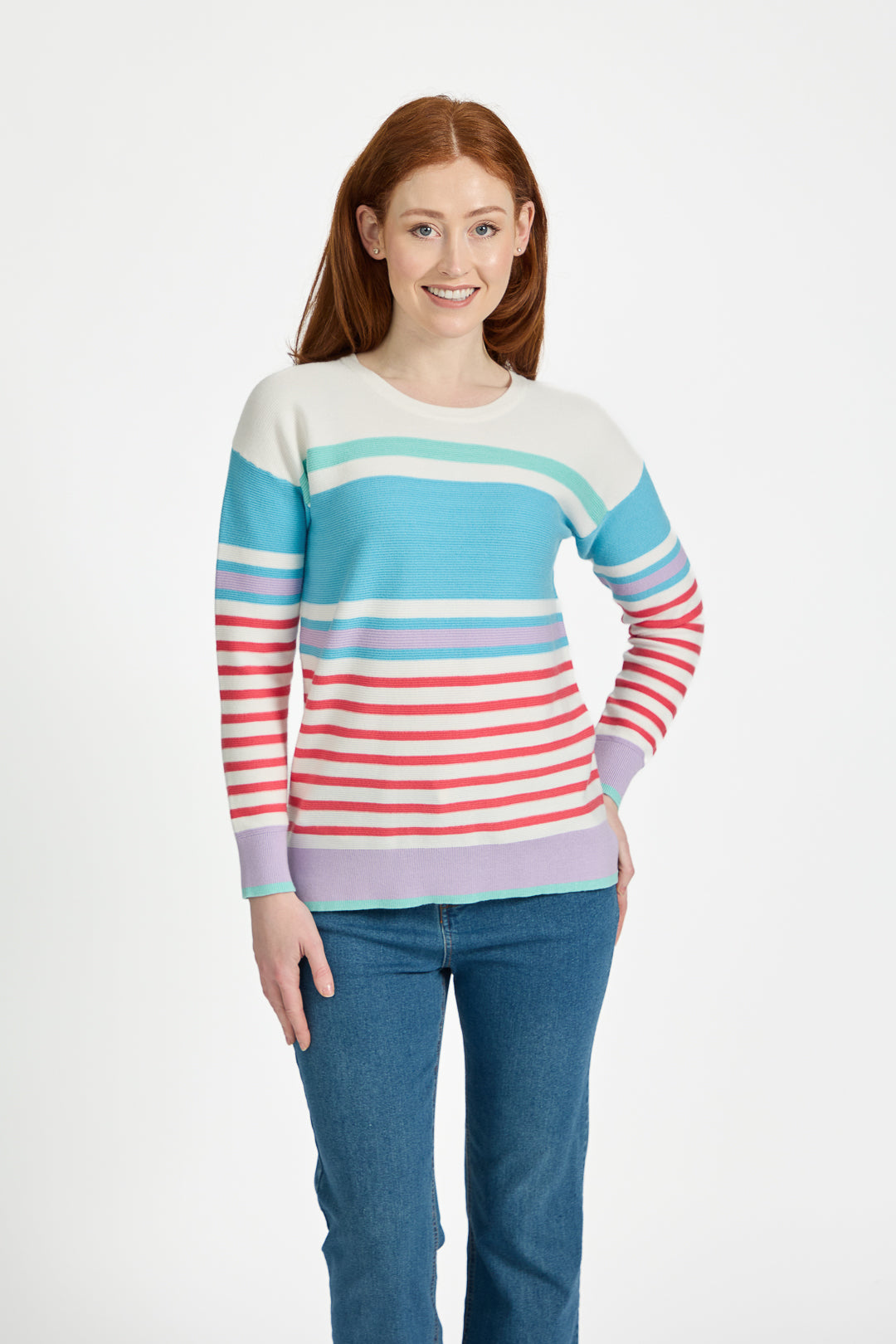 Ottoman Multi-Stripe Pattern Knit Jumper