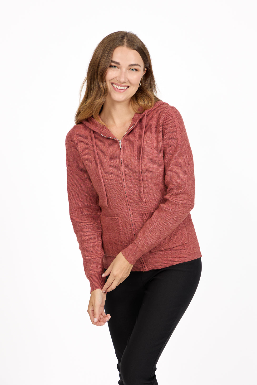 Cable-Knit Zip-up Hooded Cardigan