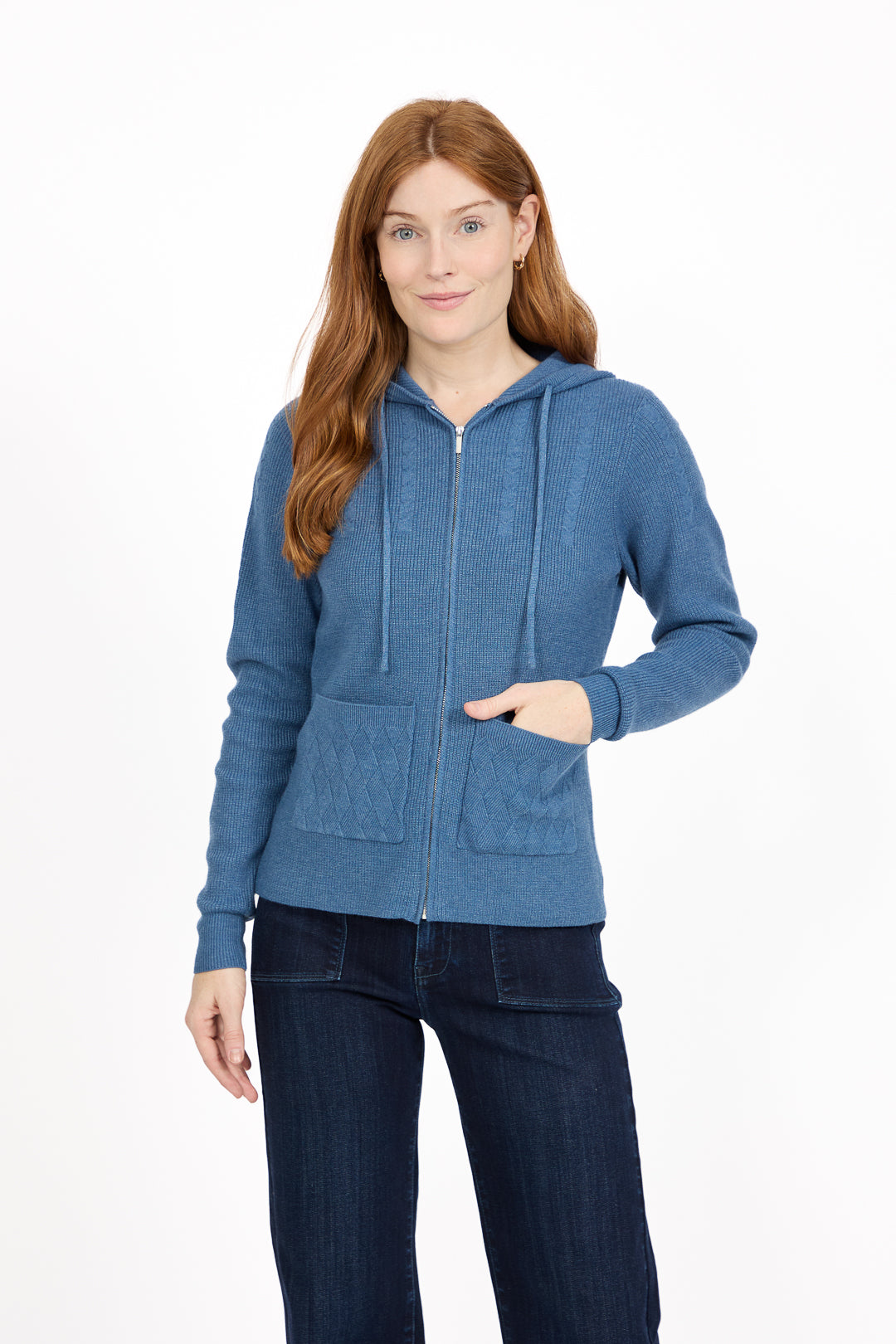 Cable-Knit Zip-up Hooded Cardigan
