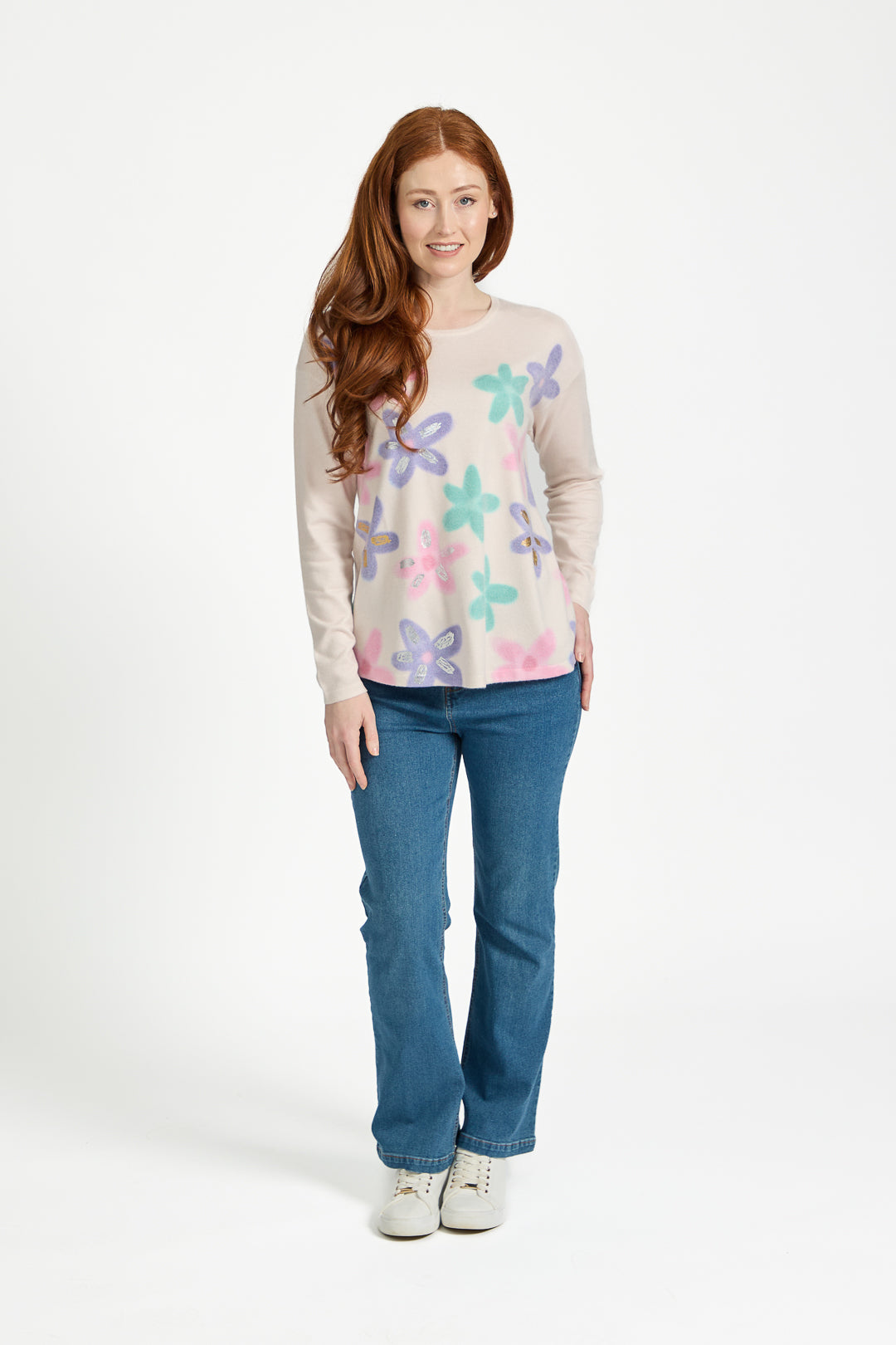 Large Floral Print Lightweight Knit Jumper