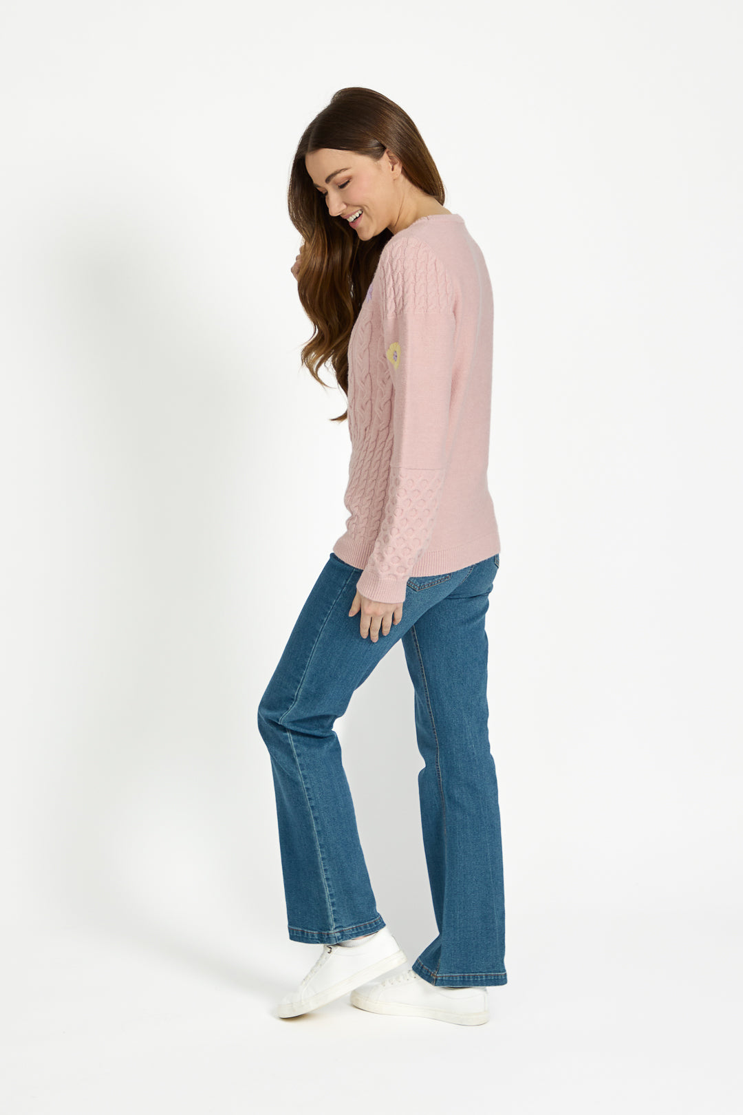 Cable Knit Flower Embroidered Jumper