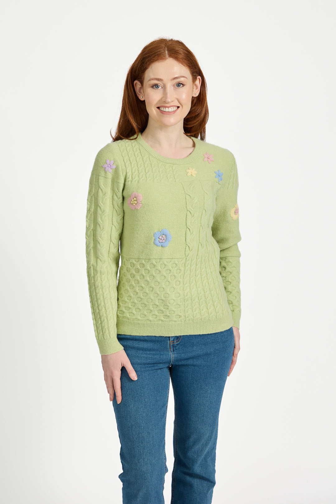 Cable Knit Flower Embroidered Jumper