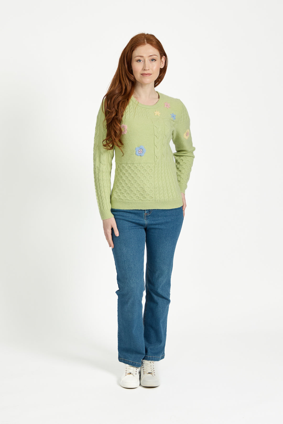 Cable Knit Flower Embroidered Jumper