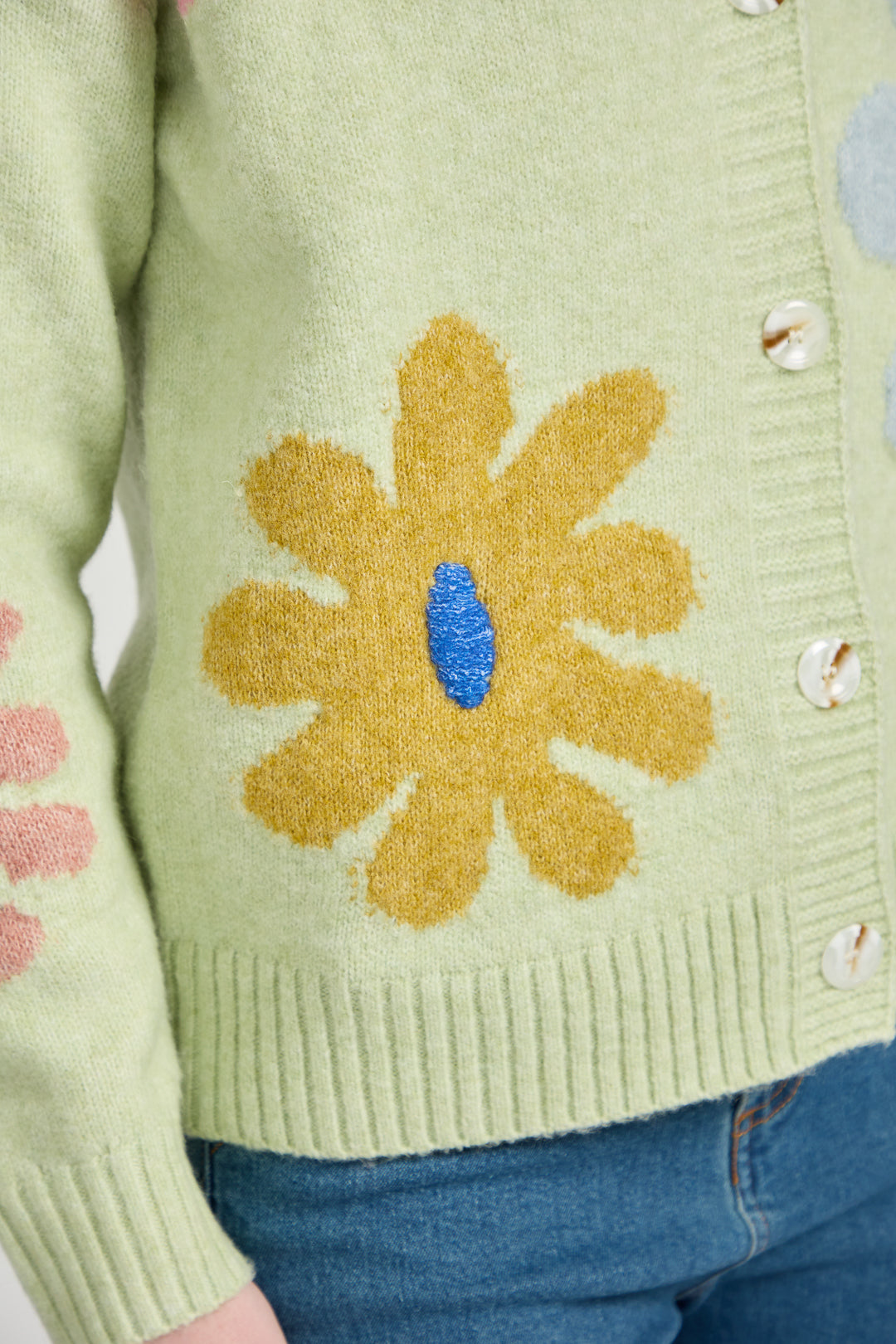 Large Flower Embroidered Knitted Cardigan