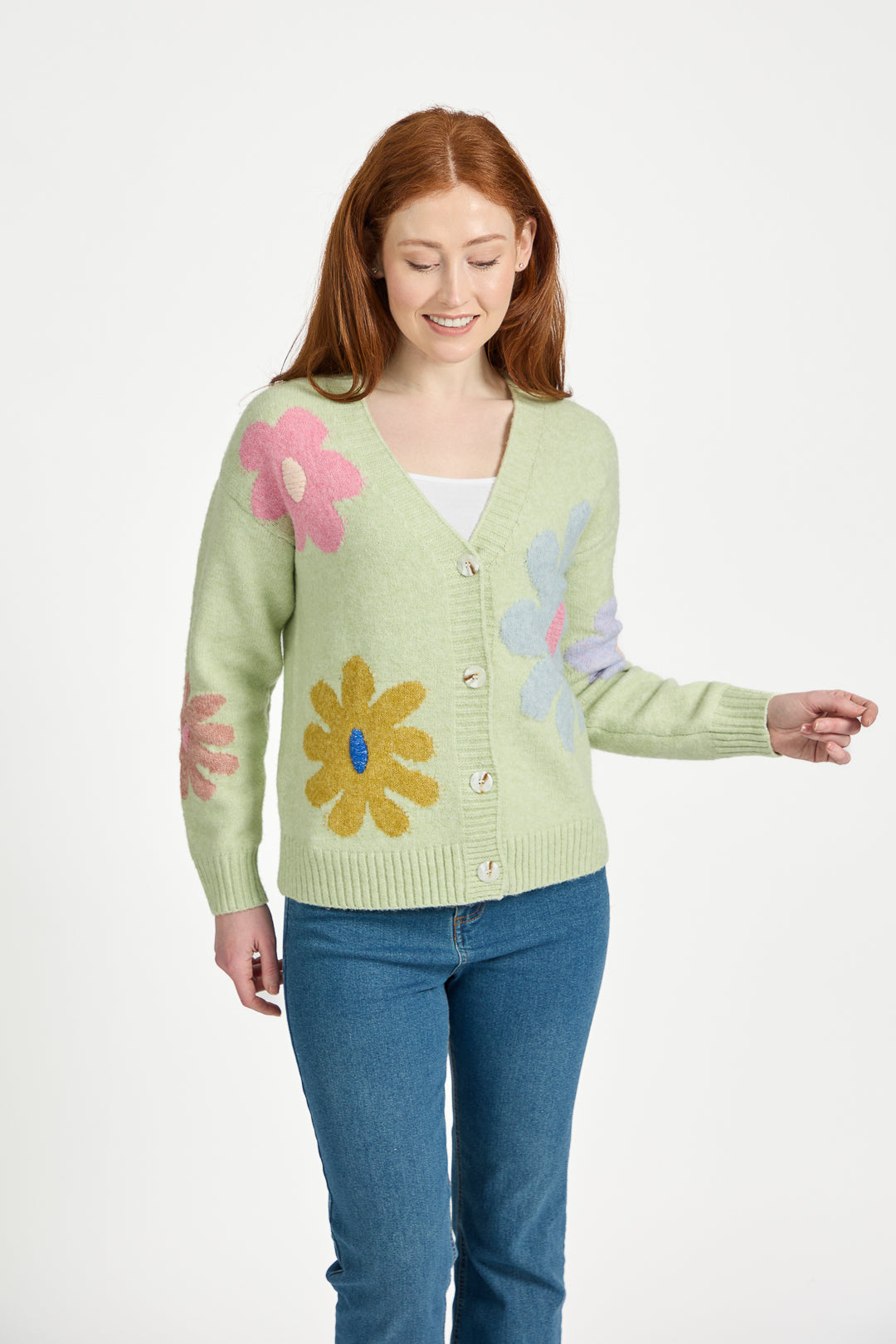 Large Flower Embroidered Knitted Cardigan