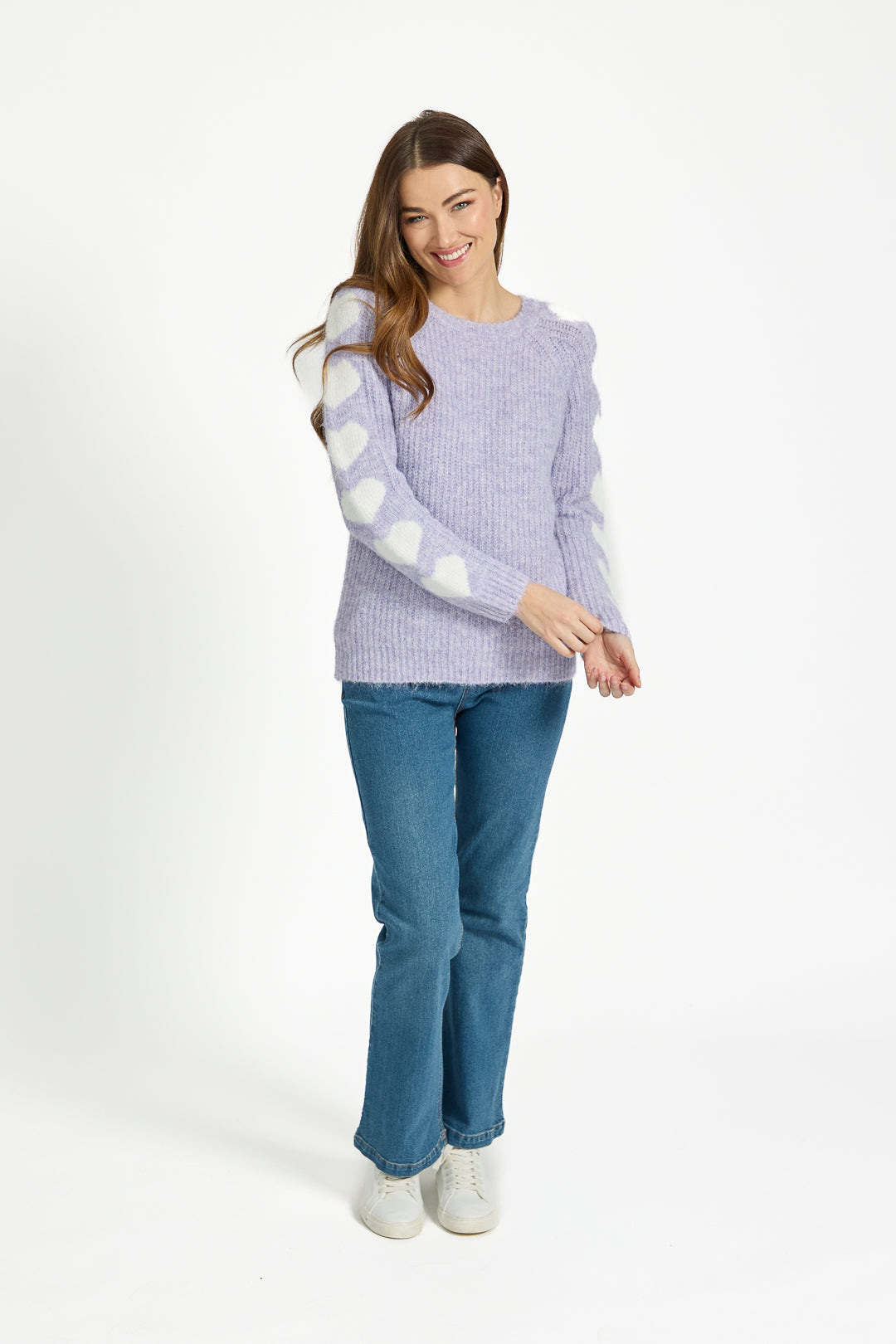 Solid Knit Jumper with Heart Sleeves