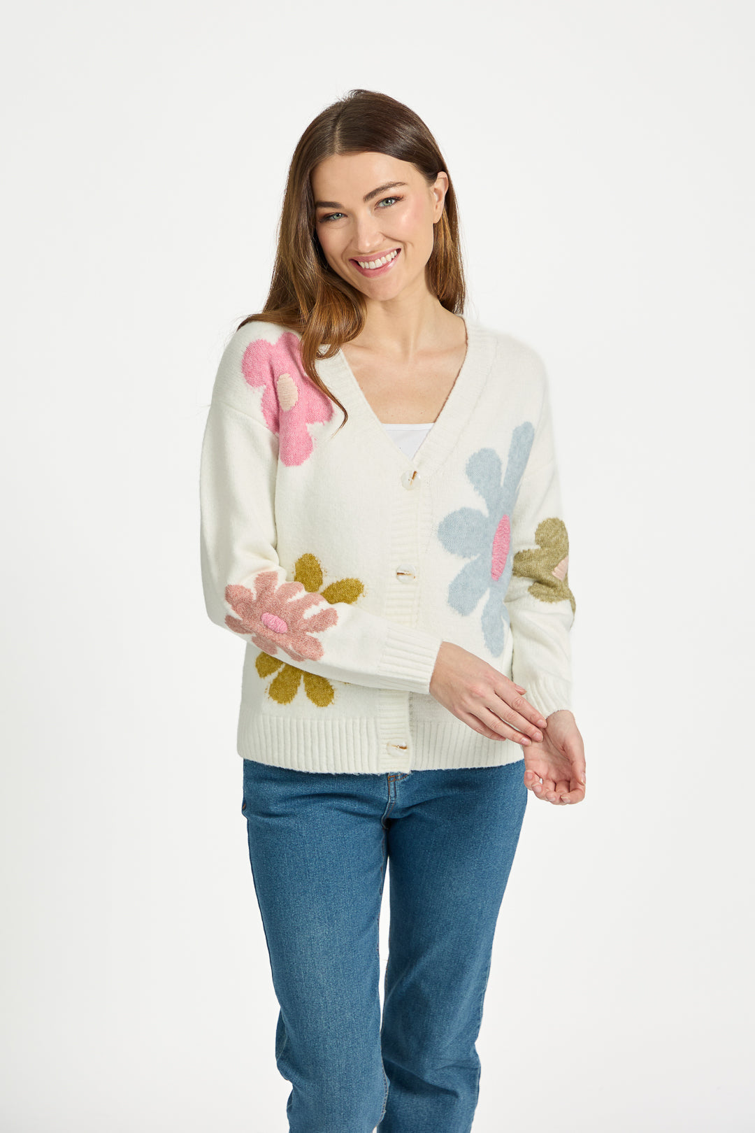 Large Flower Embroidered Knitted Cardigan