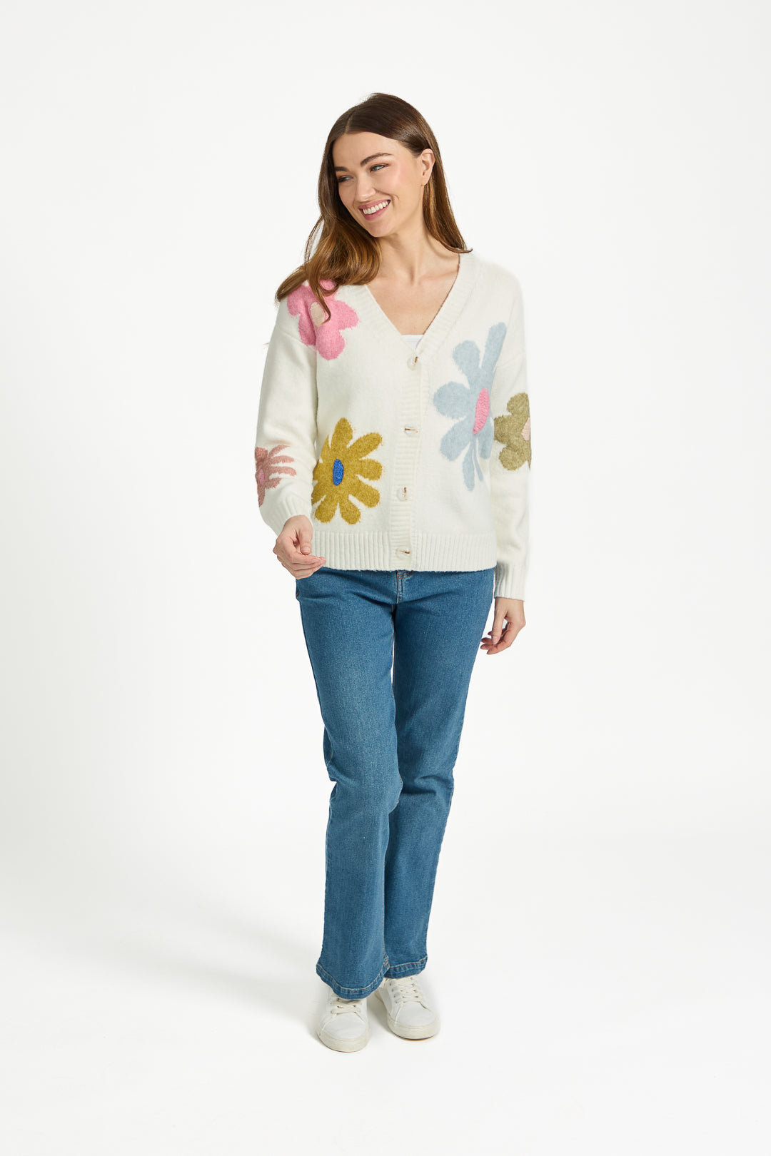 Large Flower Embroidered Knitted Cardigan