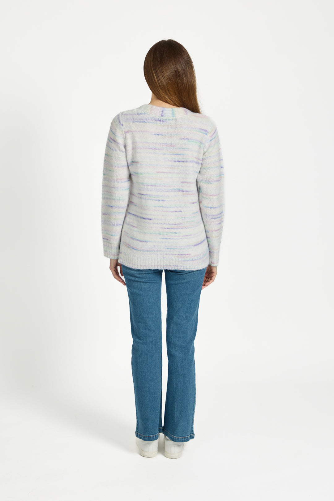 Space Dye Stripe Open-Front Knit Cardigan