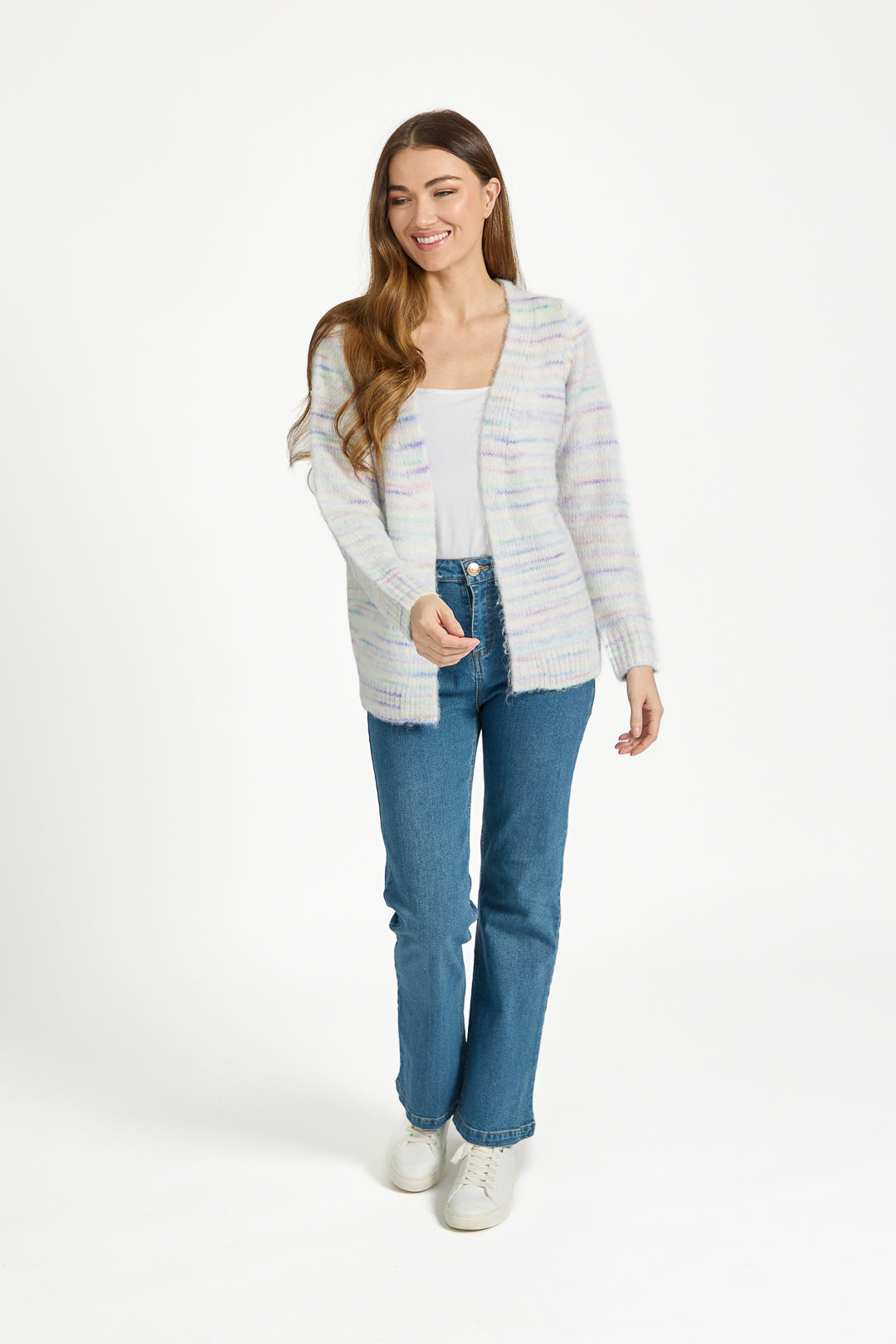 Space Dye Stripe Open-Front Knit Cardigan