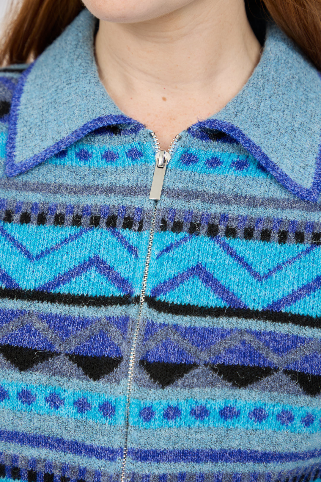 Fair Isle Collared Knit Cardigan