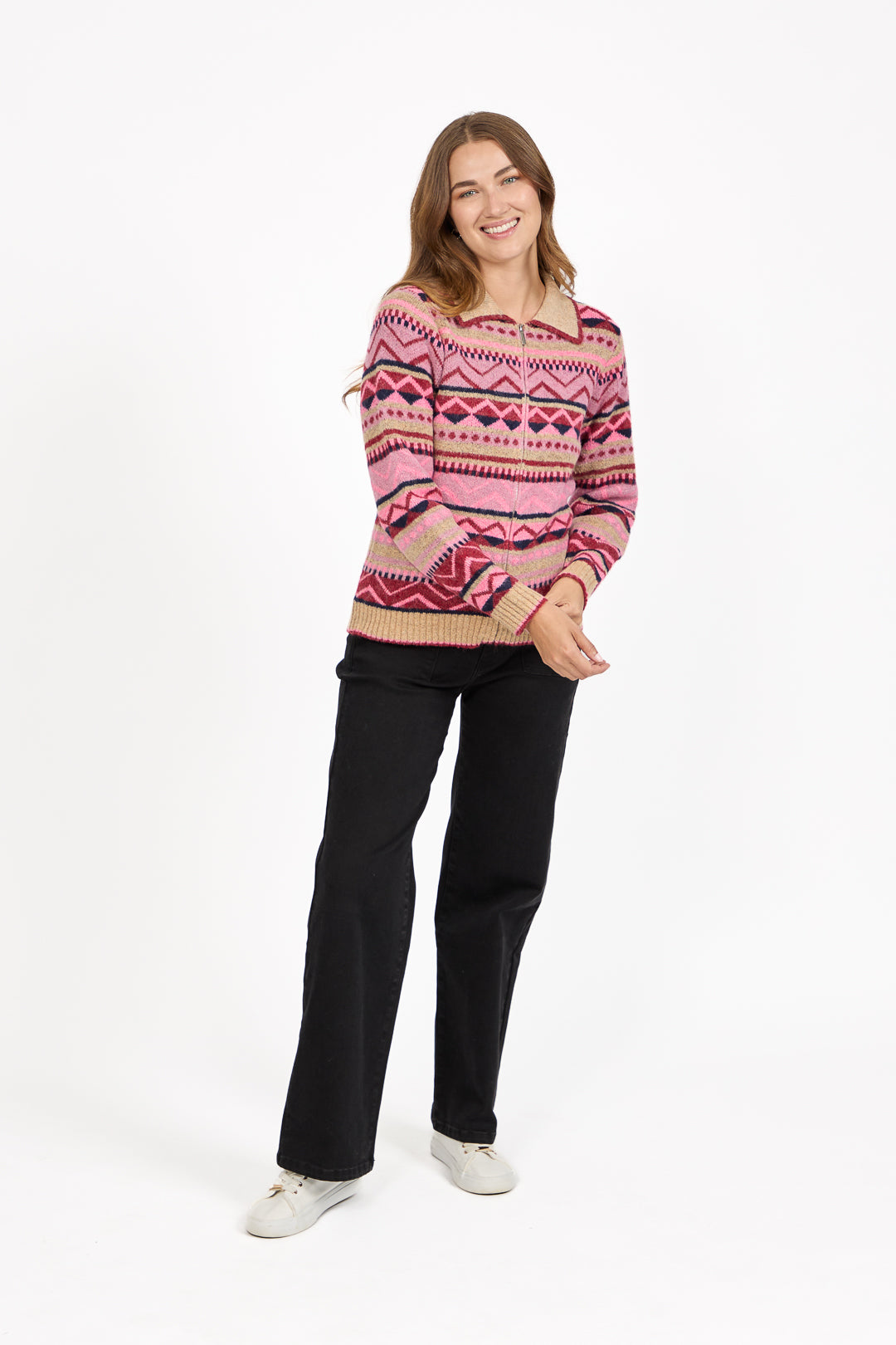 Fair Isle Collared Knit Cardigan