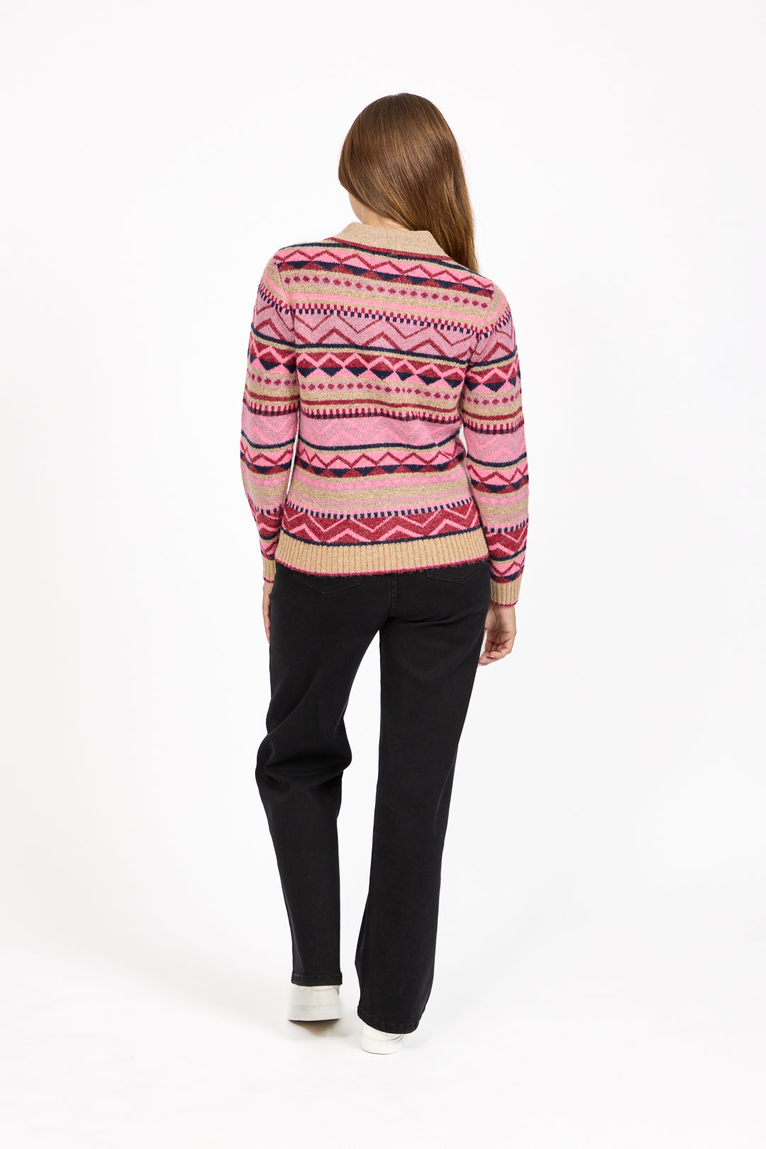 Fair Isle Collared Knit Cardigan
