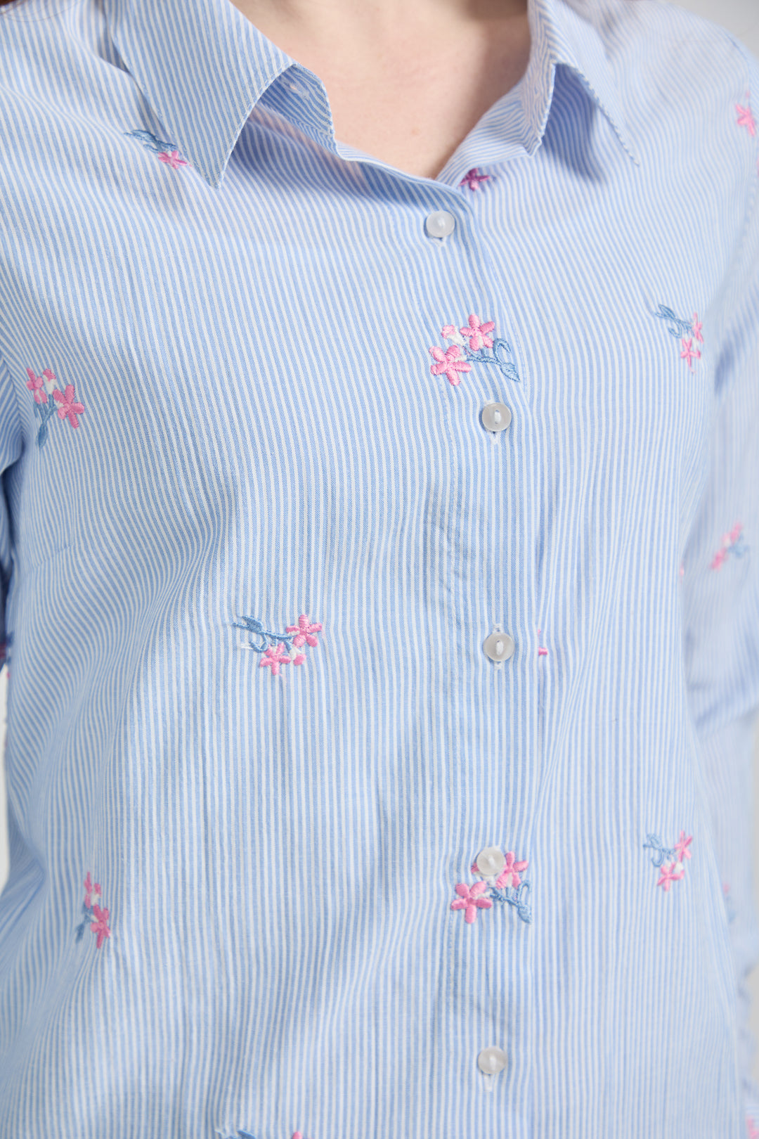 Floral Embroidered Stripe Shirt