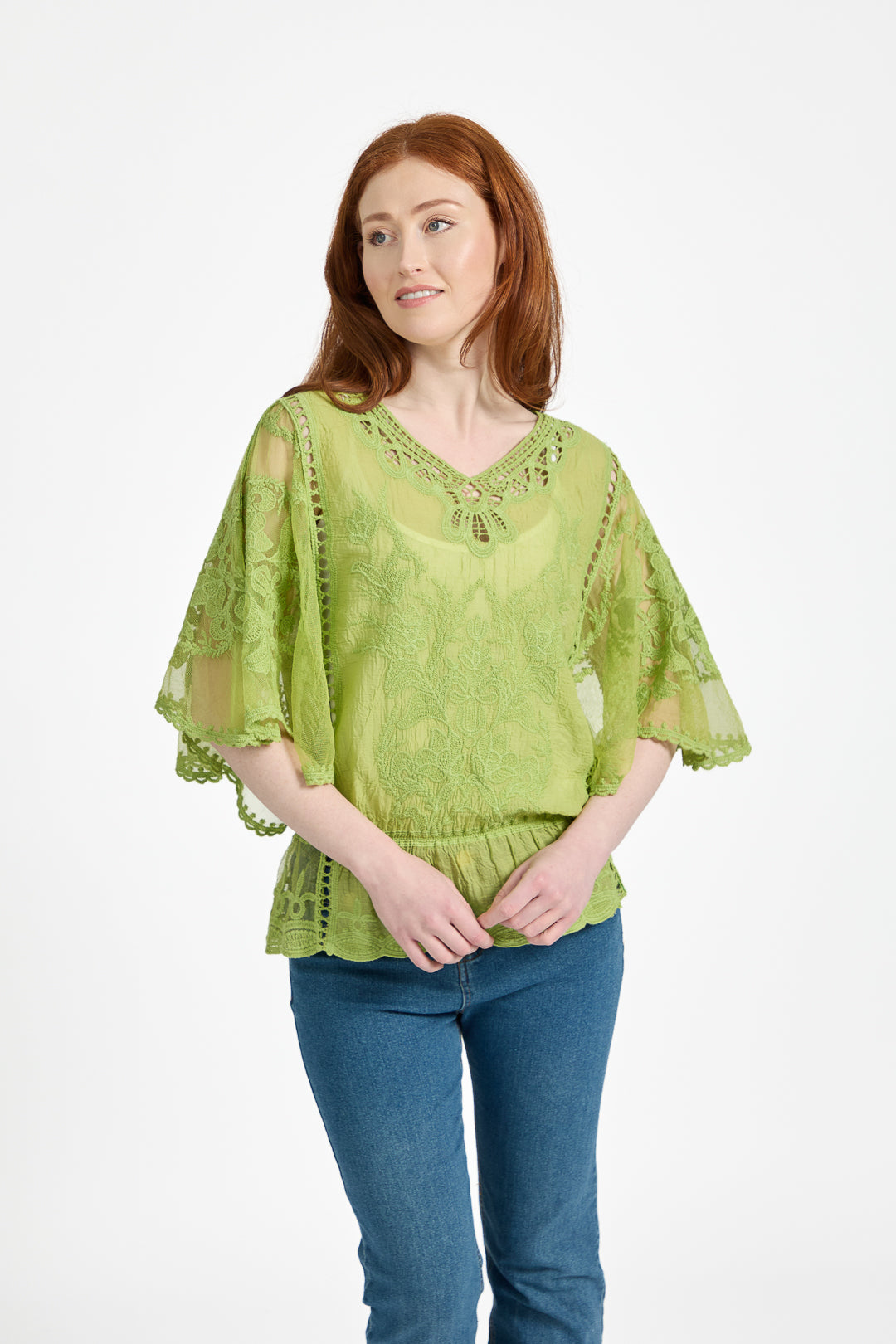 Delicate Embroidered Lace Batwing Top