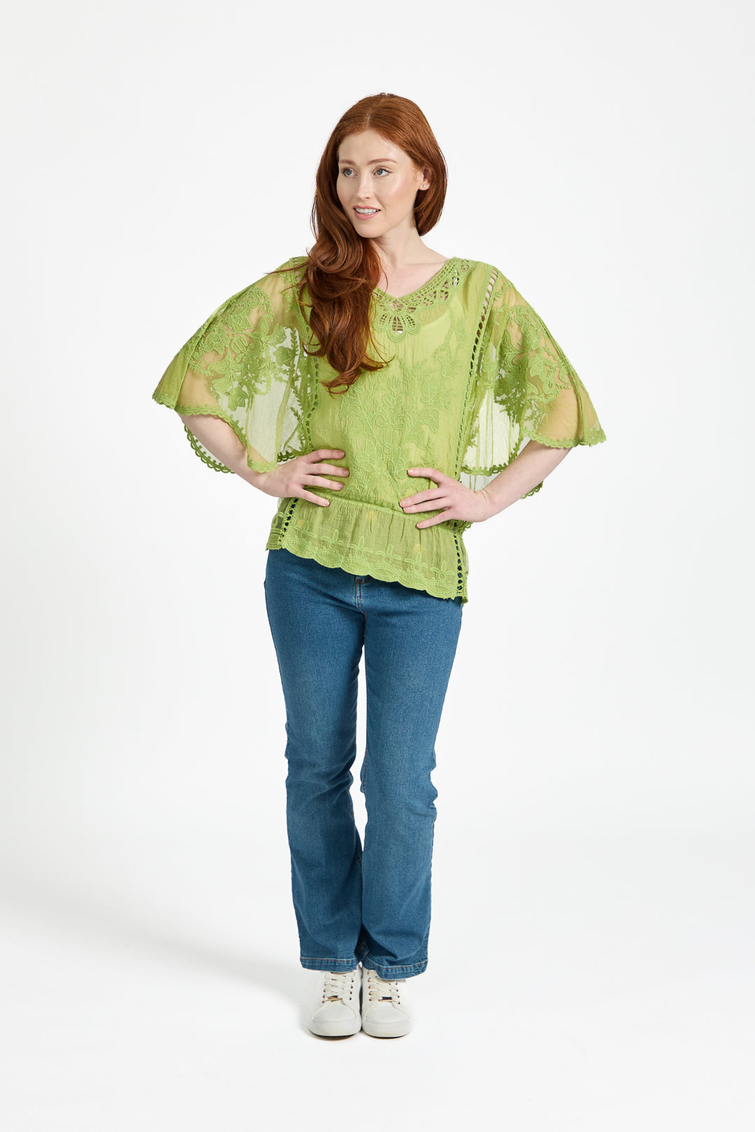 Delicate Embroidered Lace Batwing Top