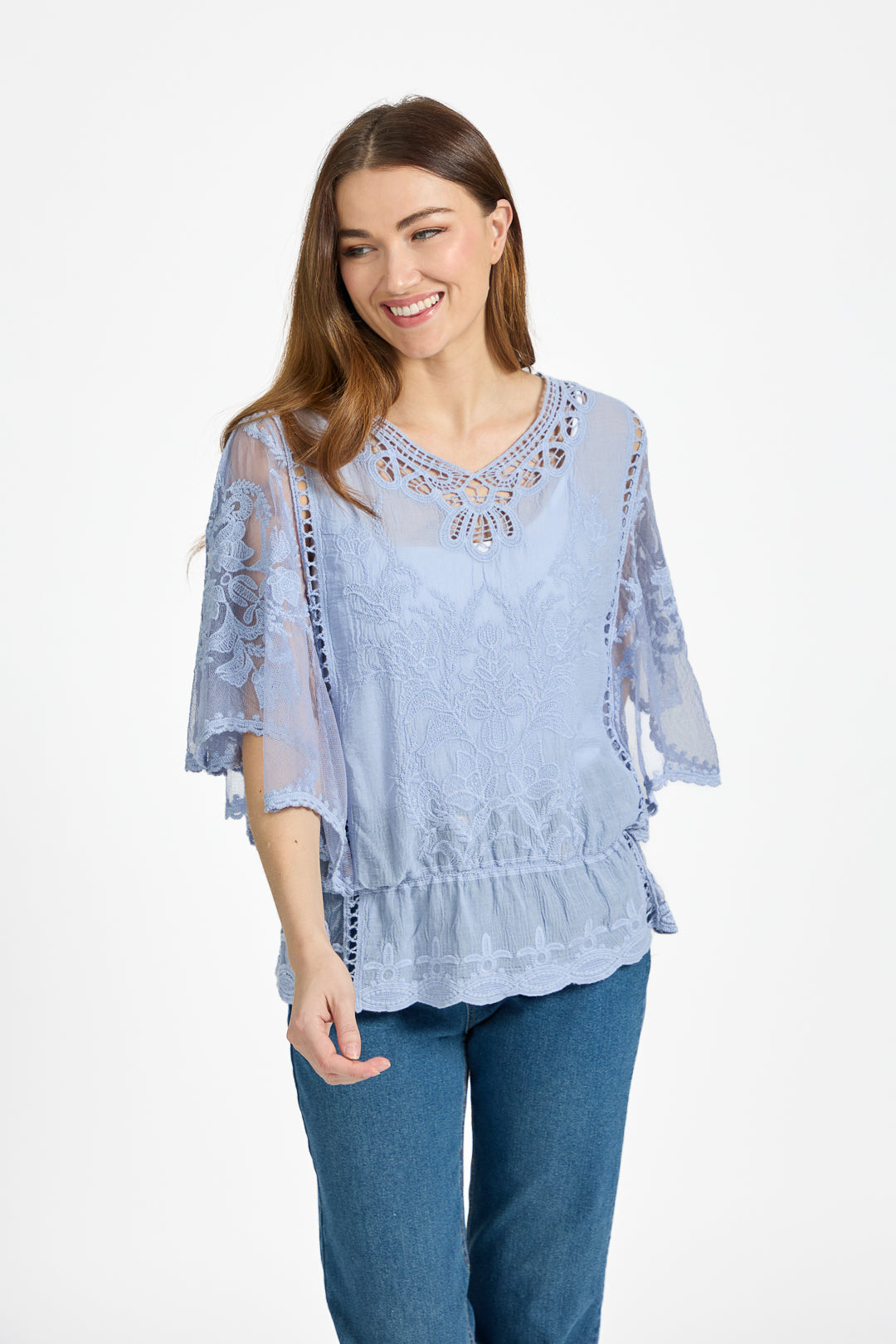 Delicate Embroidered Lace Batwing Top