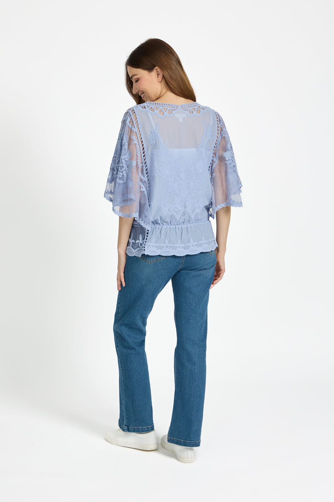 Delicate Embroidered Lace Batwing Top